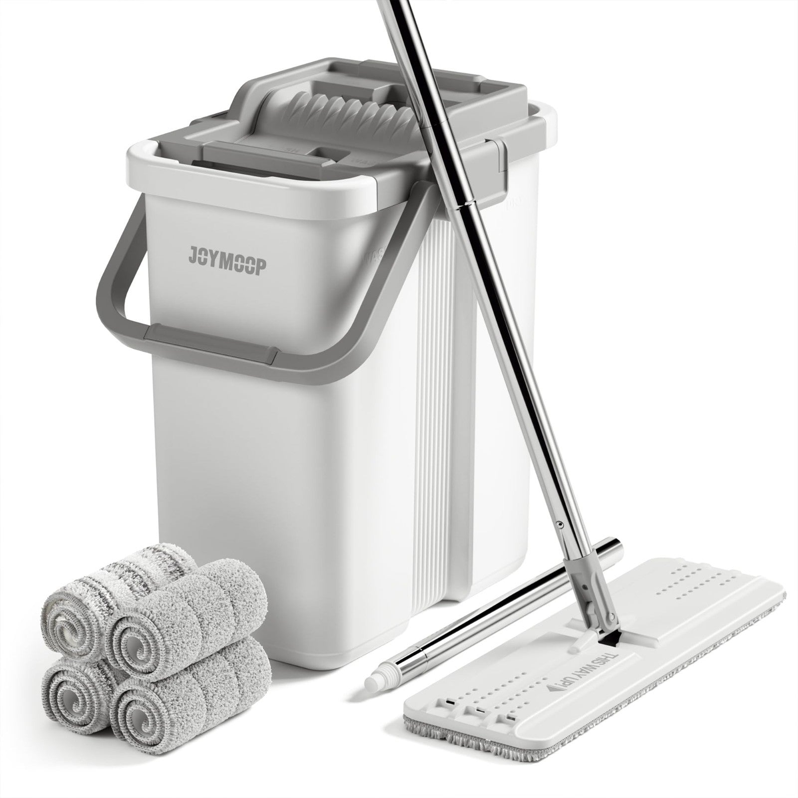 Microfiber Flat Mop System with Bucket Set - Hands-Free Floor Cleaning, Long Han1