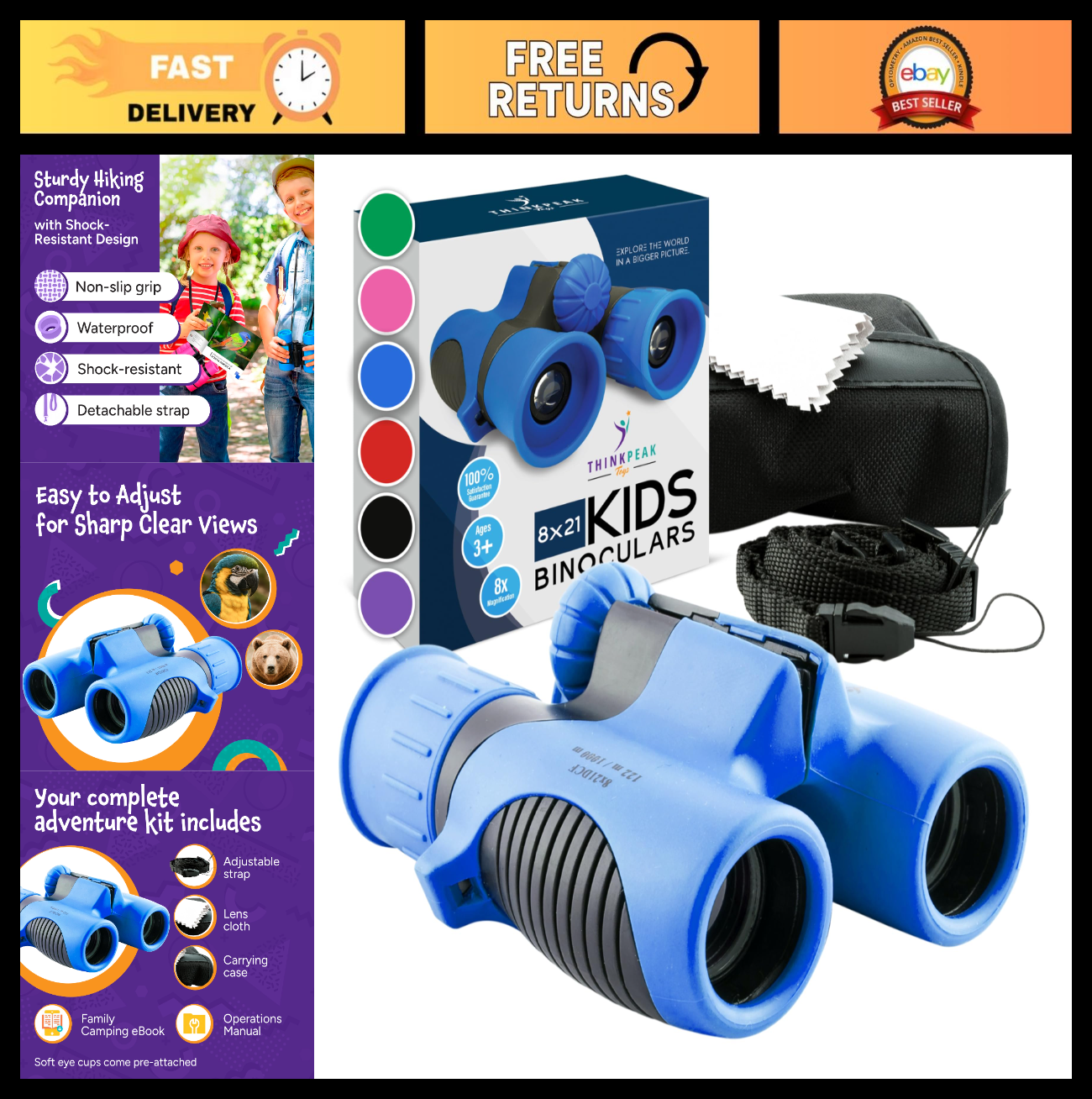 Compact Blue Binoculars for Kids 3 12   STEM Outdoor Adventure Toy for Bird Watc0