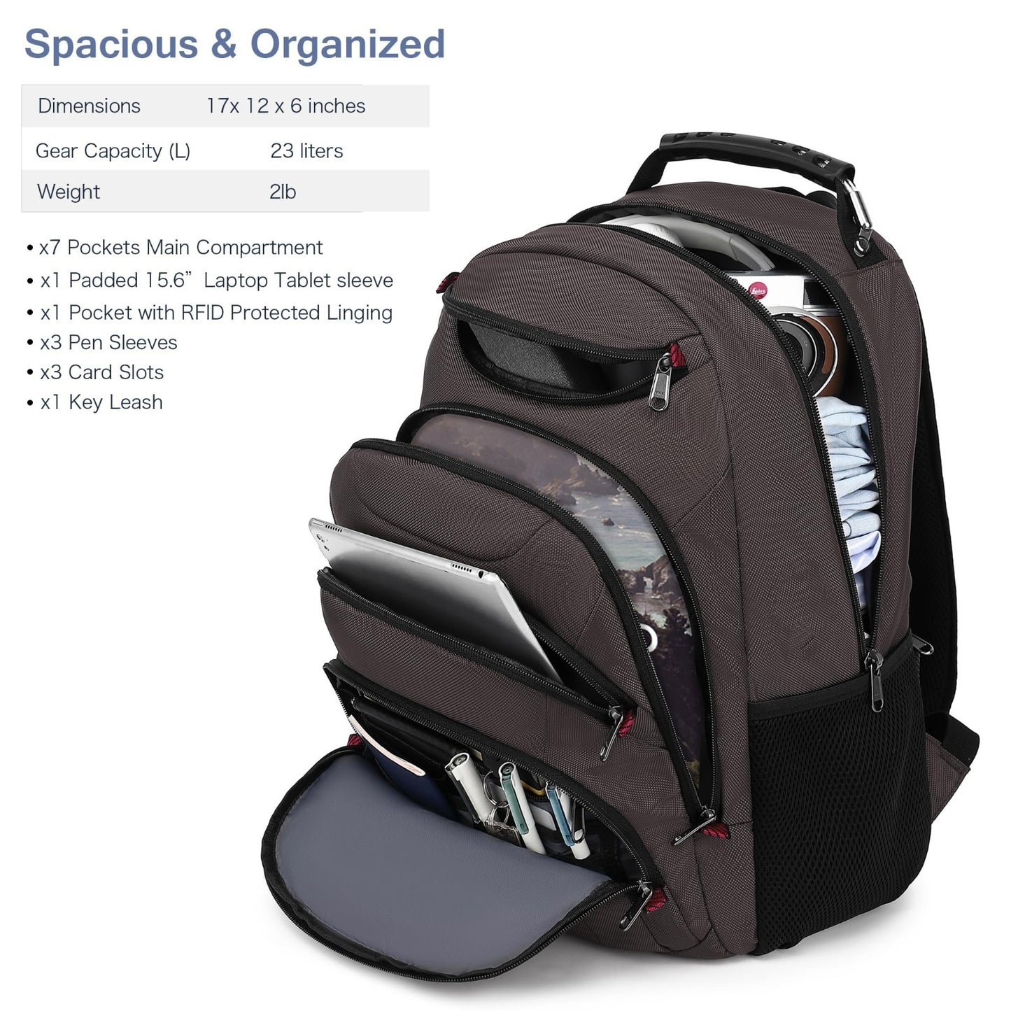 15.6" Waterproof Laptop Backpack with USB Port, Anti Theft Travel Bag for Work &2