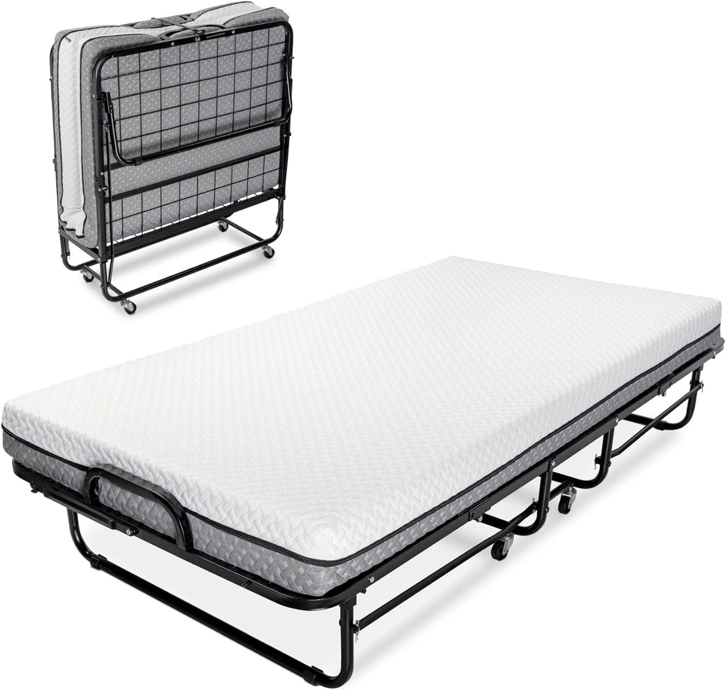 Deluxe Twin Folding Bed with Memory Foam Mattress   Portable, Rollaway, Space Sa1