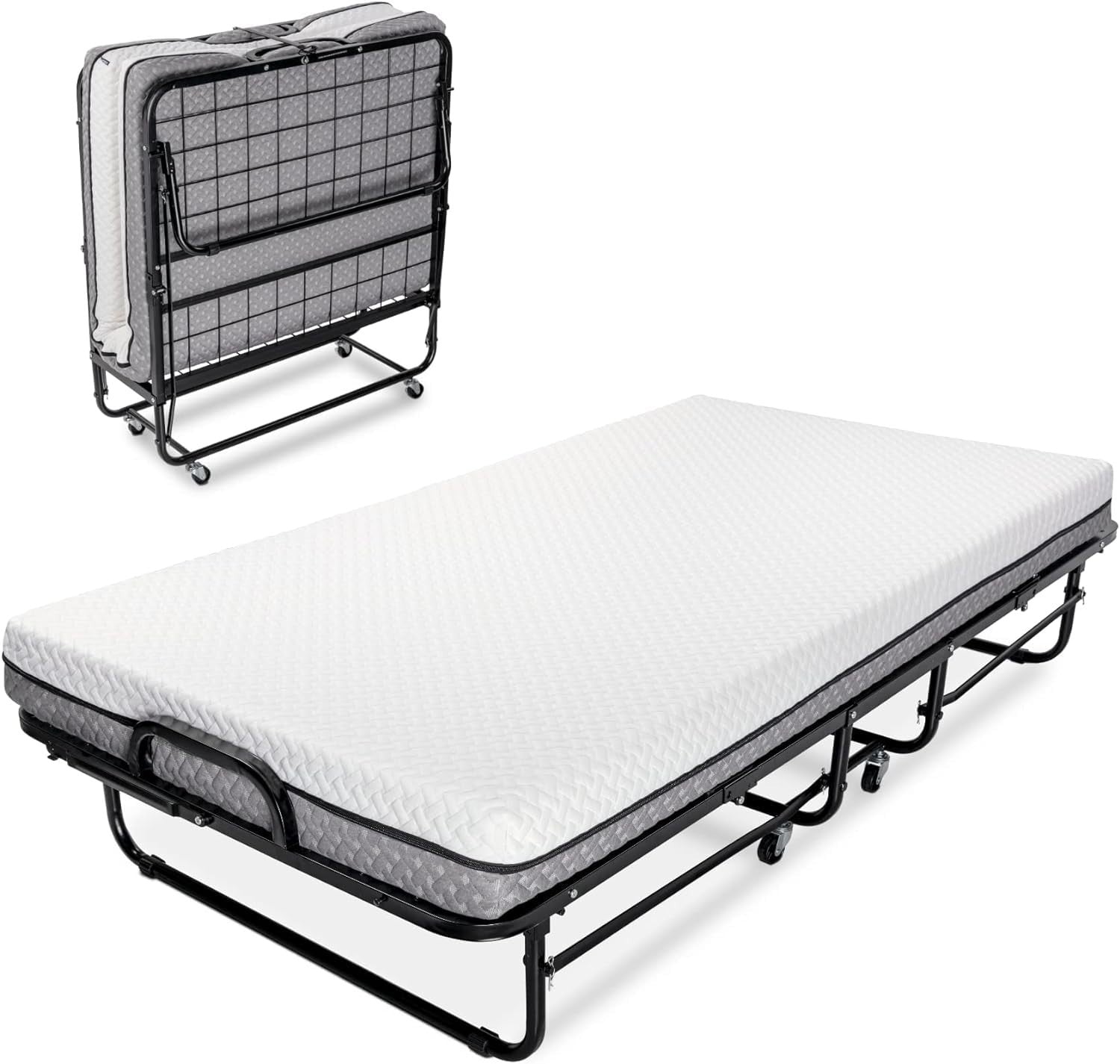 Deluxe Twin Folding Bed with Memory Foam Mattress   Portable, Rollaway, Space Sa1