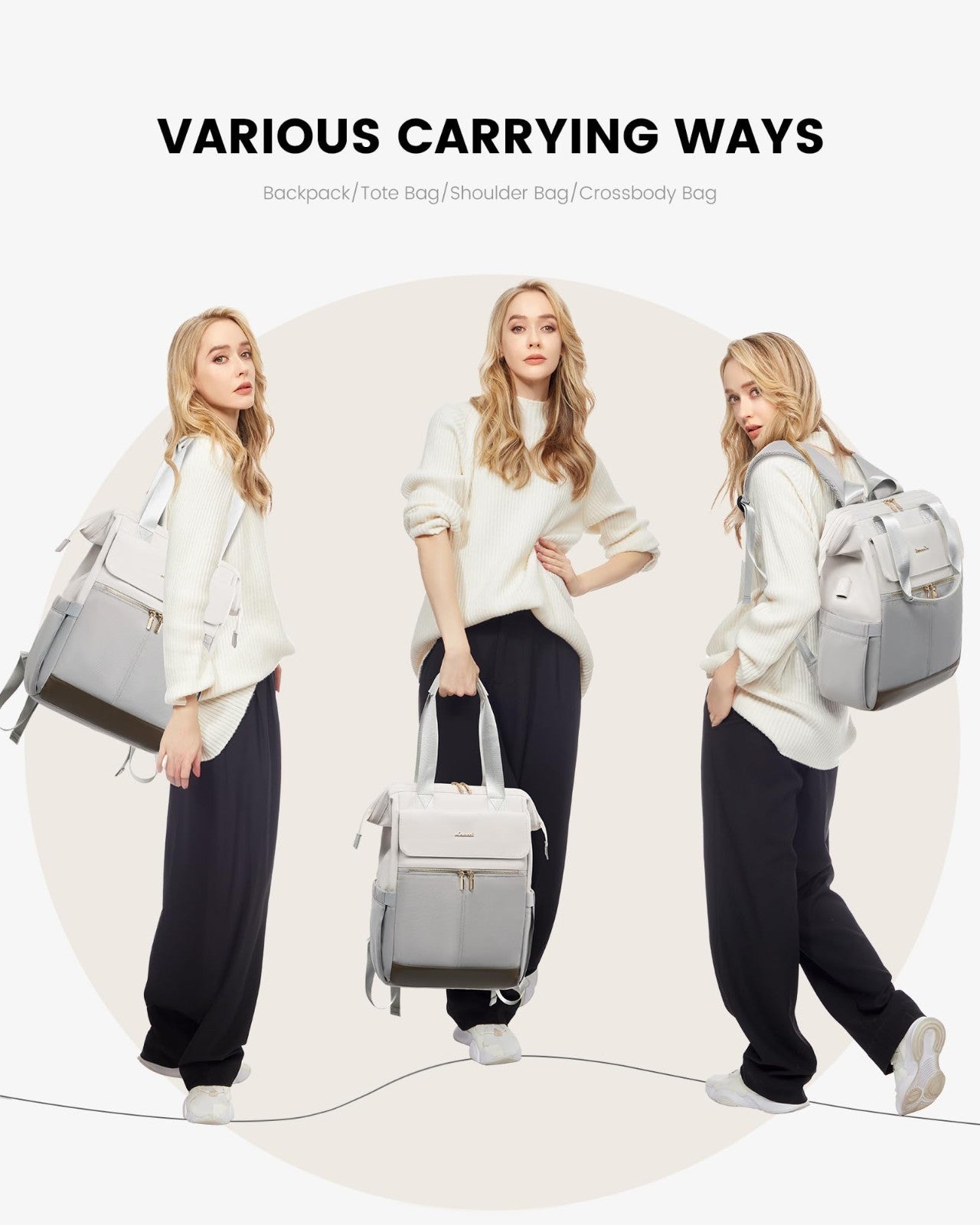 Stylish Women's Laptop Backpack with USB Port, 15.6" Work Bag, Waterproof, 2PCS6
