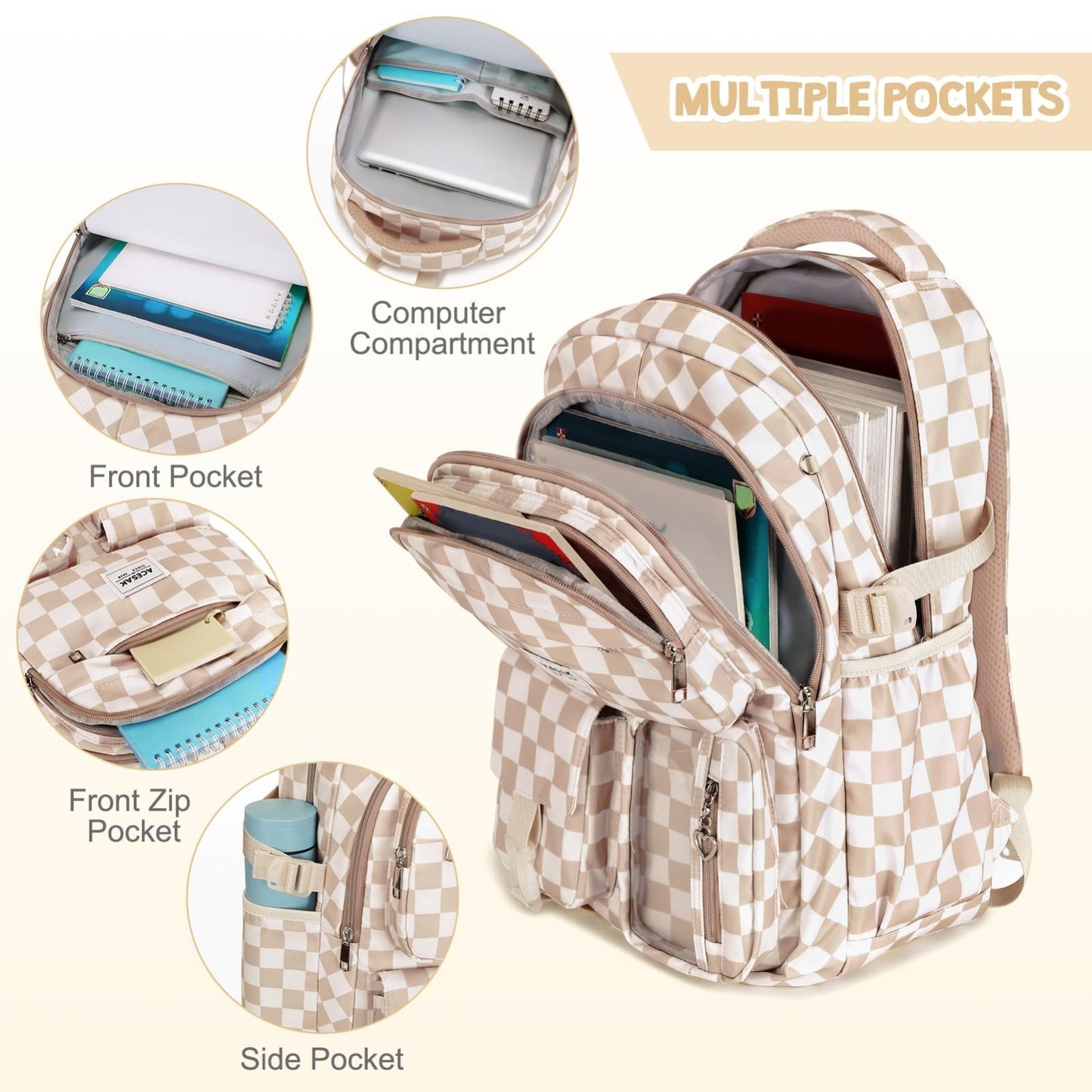 Stylish Girls Backpack with Lunch Bag & Pencil Pouch   Teen Laptop Bookbag, Brow2