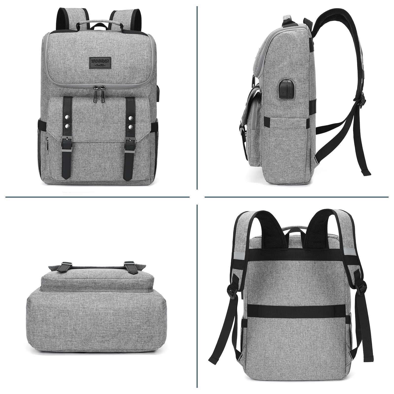 Vintage Laptop Backpack with USB Charging Port for Travel, College, Fits 15.6" -5