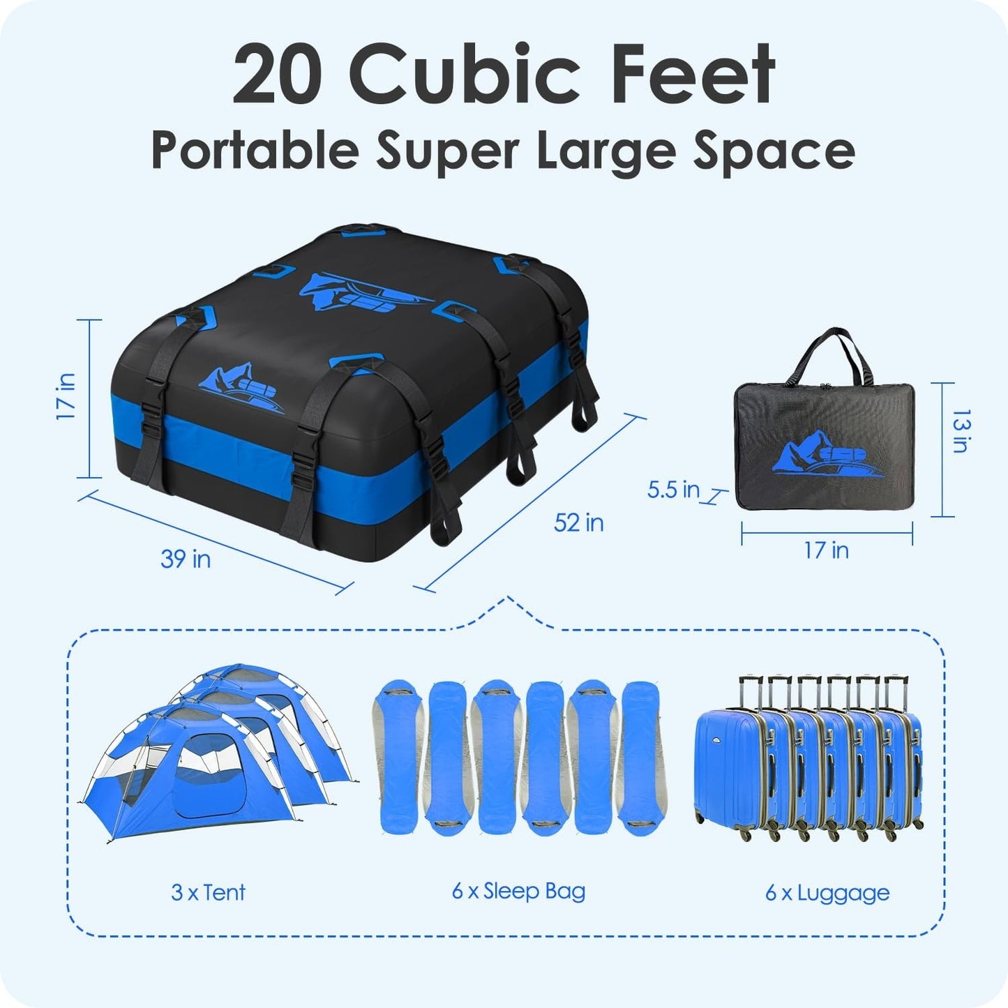 Rooftop Cargo Carrier Bag 15-20 Cu Ft Waterproof Travel Storage for Cars5