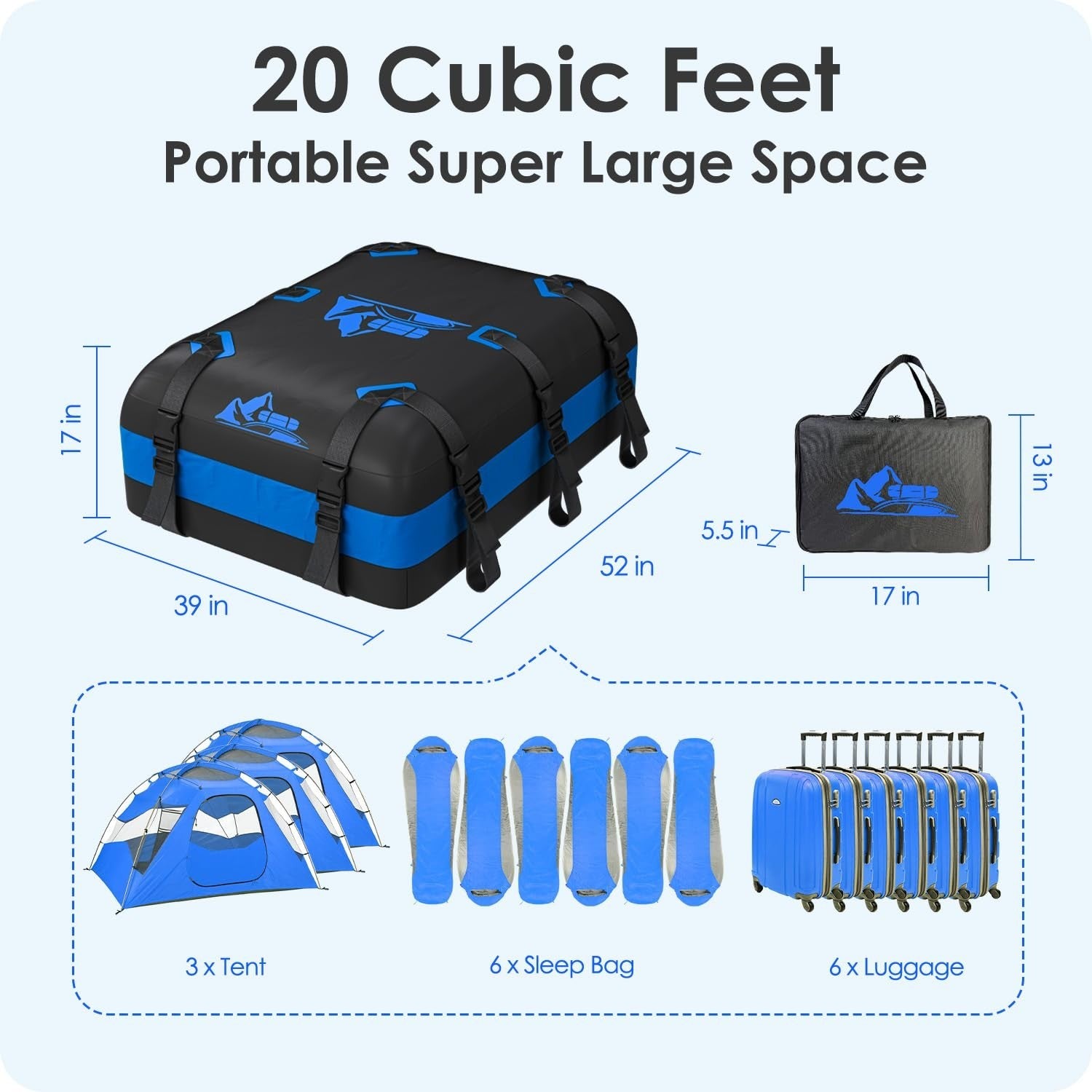 Rooftop Cargo Carrier Bag 15-20 Cu Ft Waterproof Travel Storage for Cars5