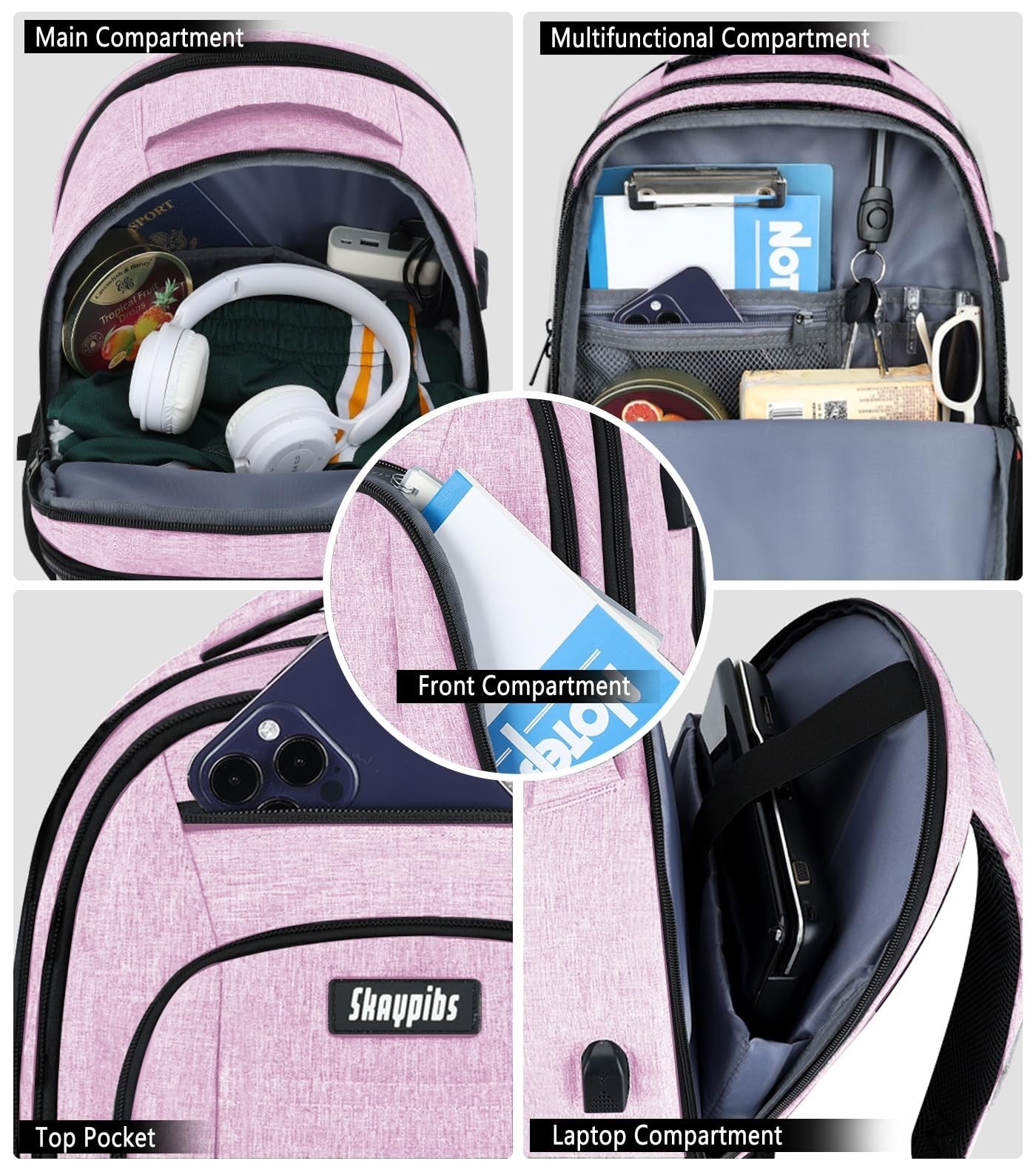 Pink Backpack for Women, USB Charging School Bag for Girls, Fits 15.6" Laptop4