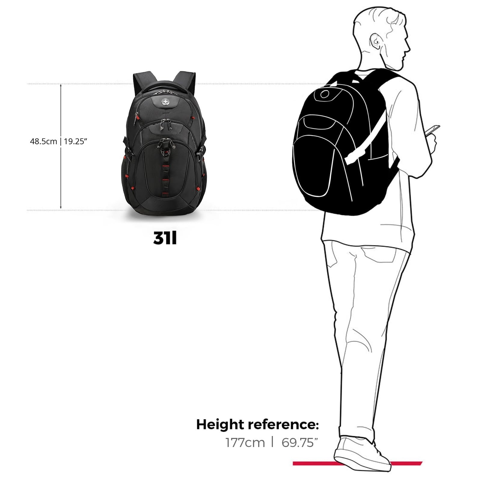 Stylish Laptop Backpack with USB Charging Port, 15.6" Travel Bag, 31L College Sc7