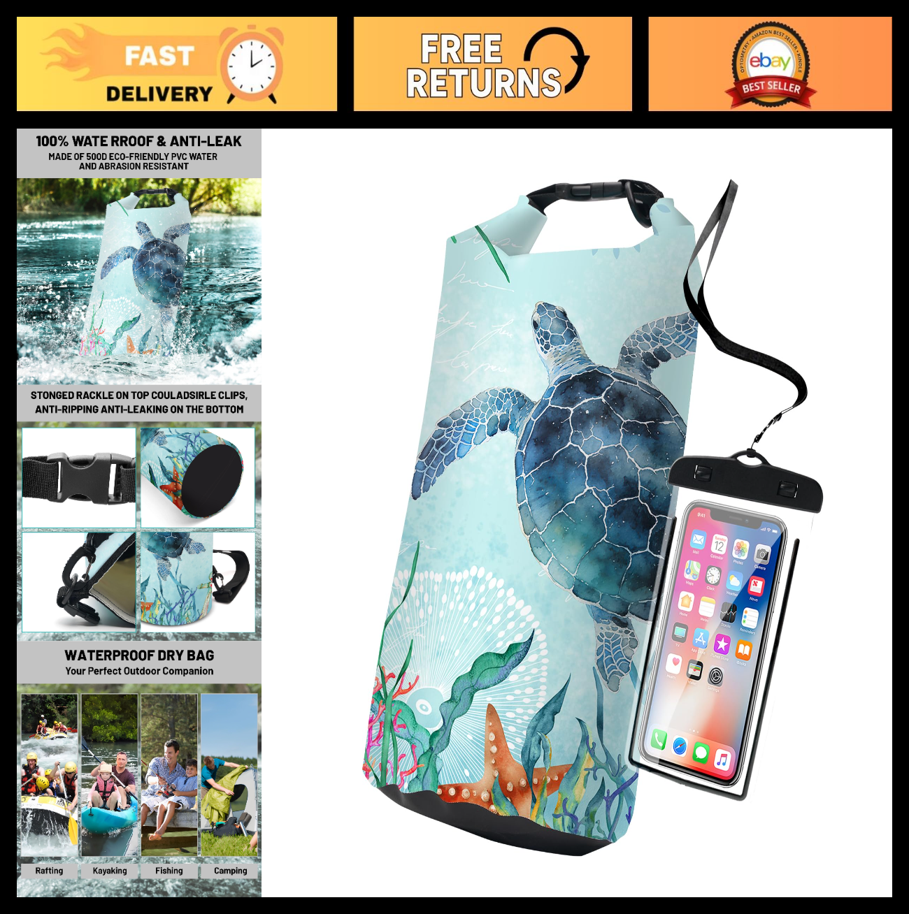 Waterproof Dry Bag Backpack - Lightweight Floating Bags for Kayaking, Fishing, C0