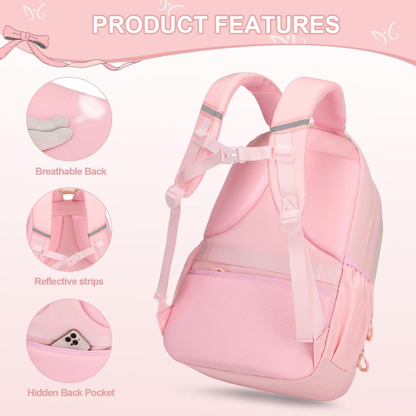 Cute Girls Backpack Set with Lunch Bag & Pencil Case   Stylish School Bag for Ki4