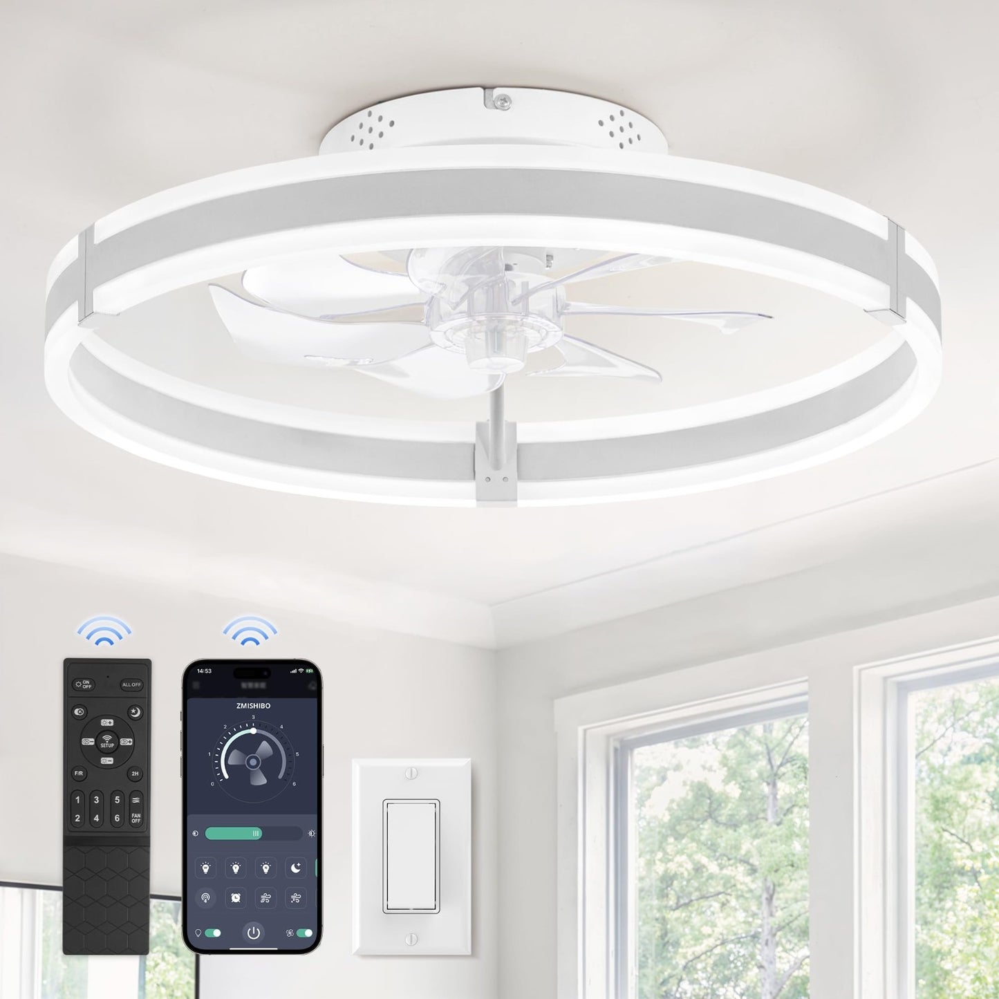 Low Profile 19.7" Ceiling Fan with Lights & Remote, Dimmable LED, Quiet DC Motor1