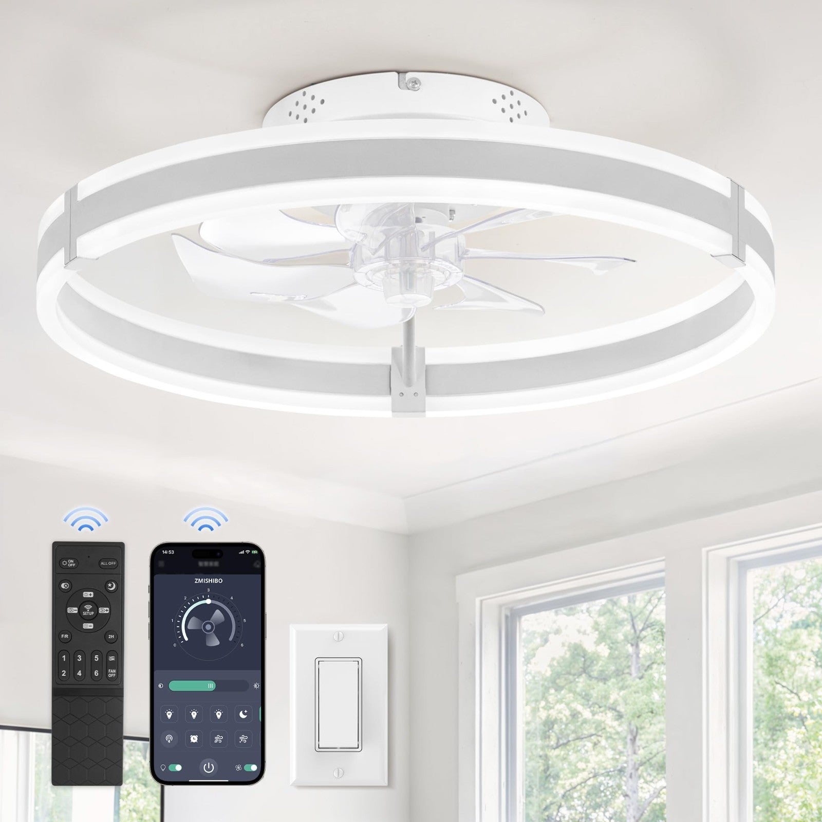 Low Profile 19.7" Ceiling Fan with Lights & Remote, Dimmable LED, Quiet DC Motor1
