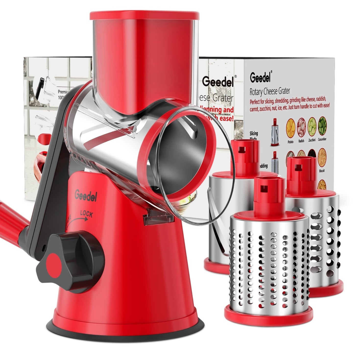Rotary Cheese Grater & Vegetable Slicer   3 Blades, Stainless Steel, Fast Cuttin1