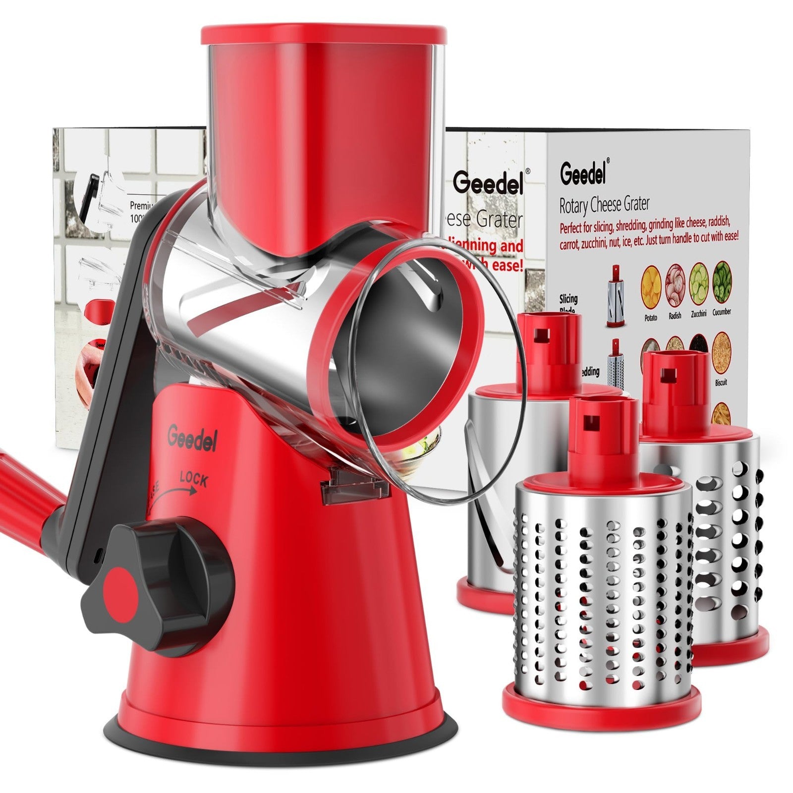 Rotary Cheese Grater & Vegetable Slicer   3 Blades, Stainless Steel, Fast Cuttin1