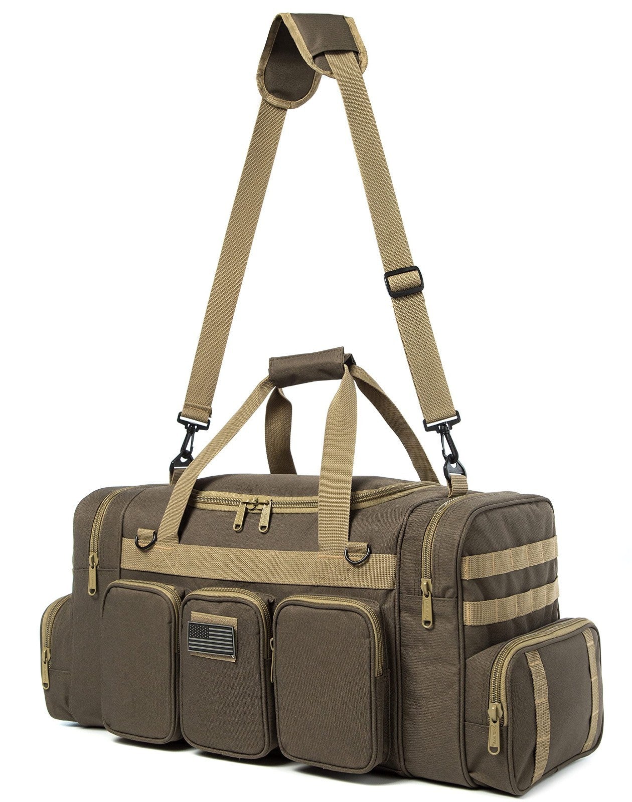Heavy Duty Tactical Duffel Bag   Military Molle Gear, Lockable Zippers, 27" Khak4
