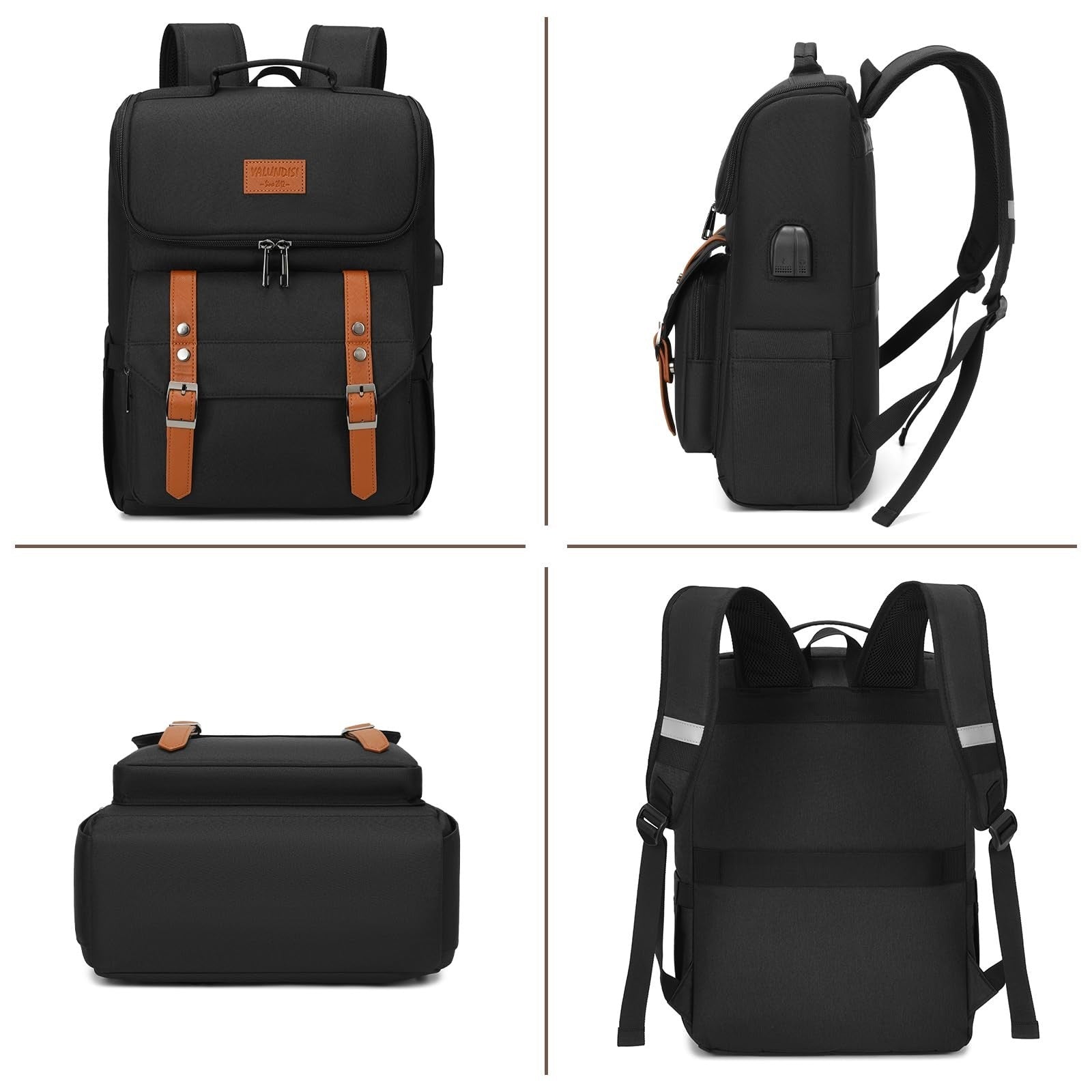 Vintage Travel Laptop Backpack with USB Charging Port for 15.6" Laptops - Black/5