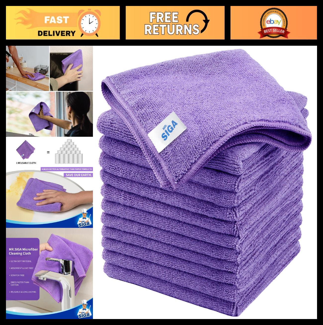 Streak-Free Microfiber Cleaning Cloths - 12 Pack, Ultra-Absorbent Towels for Hom0