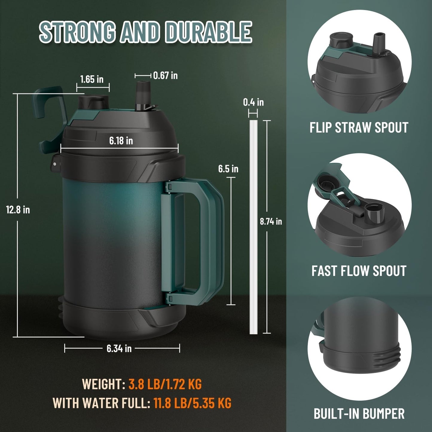 1 Gallon Insulated Water Jug with Straw & Spout - Keeps Drinks Cold 48H - 128 oz2