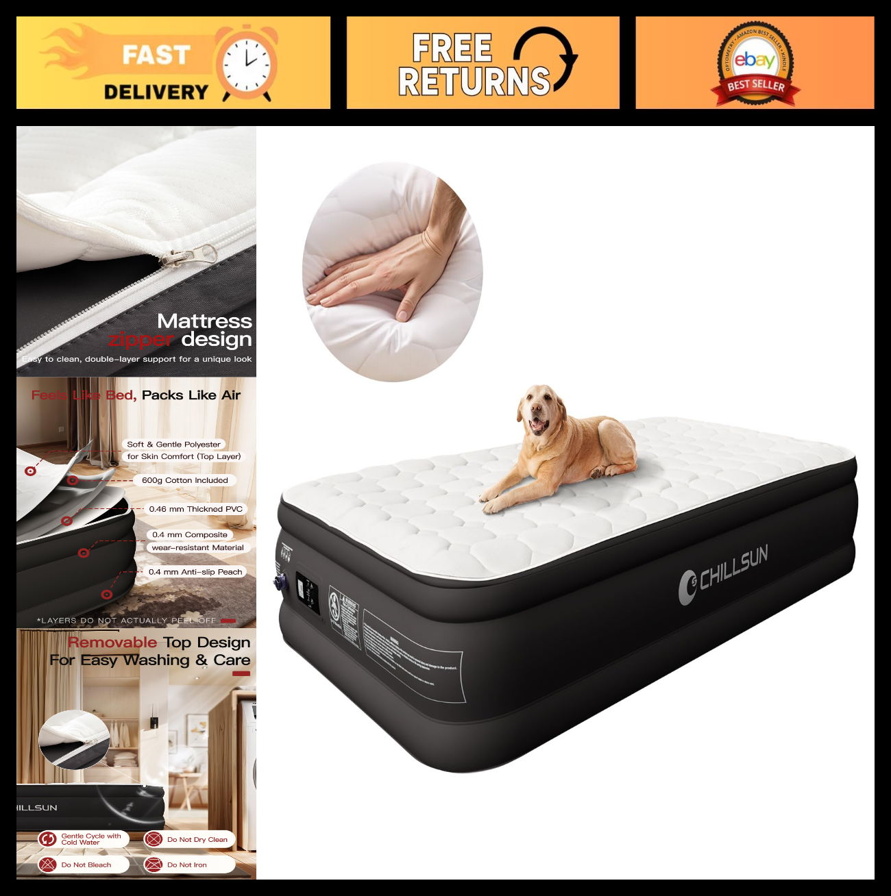 18" Raised Twin Air Mattress with Built in Pump   Durable Inflatable Bed for Gue0