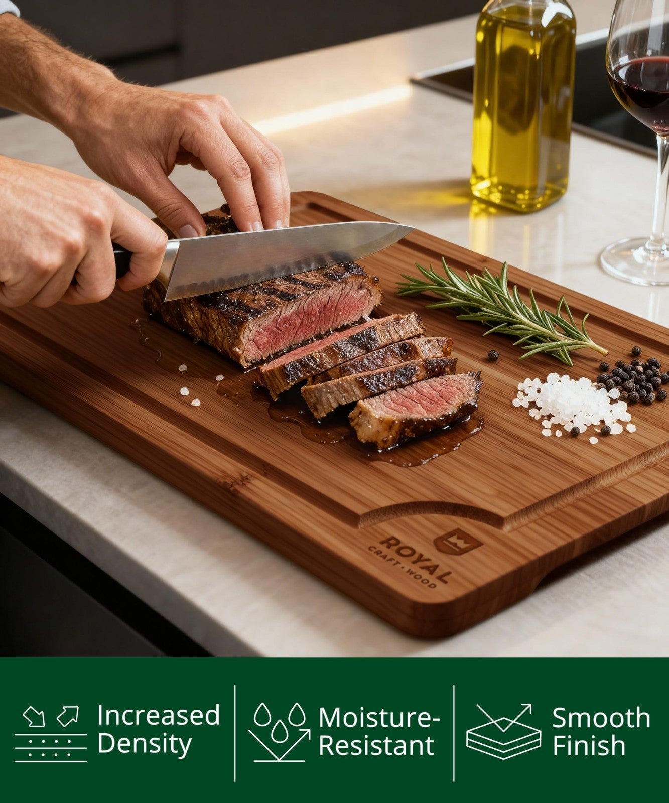 Wooden Cutting Boards Set   Bamboo Kitchen Prep & Serving Board with Juice Groov5