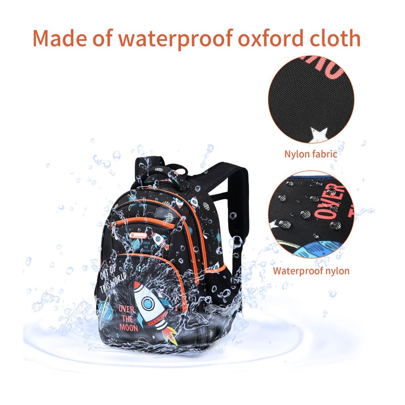 Space Print Kids Backpack for School, 16in Bookbag for Boys Ages 6 10, Durable &7