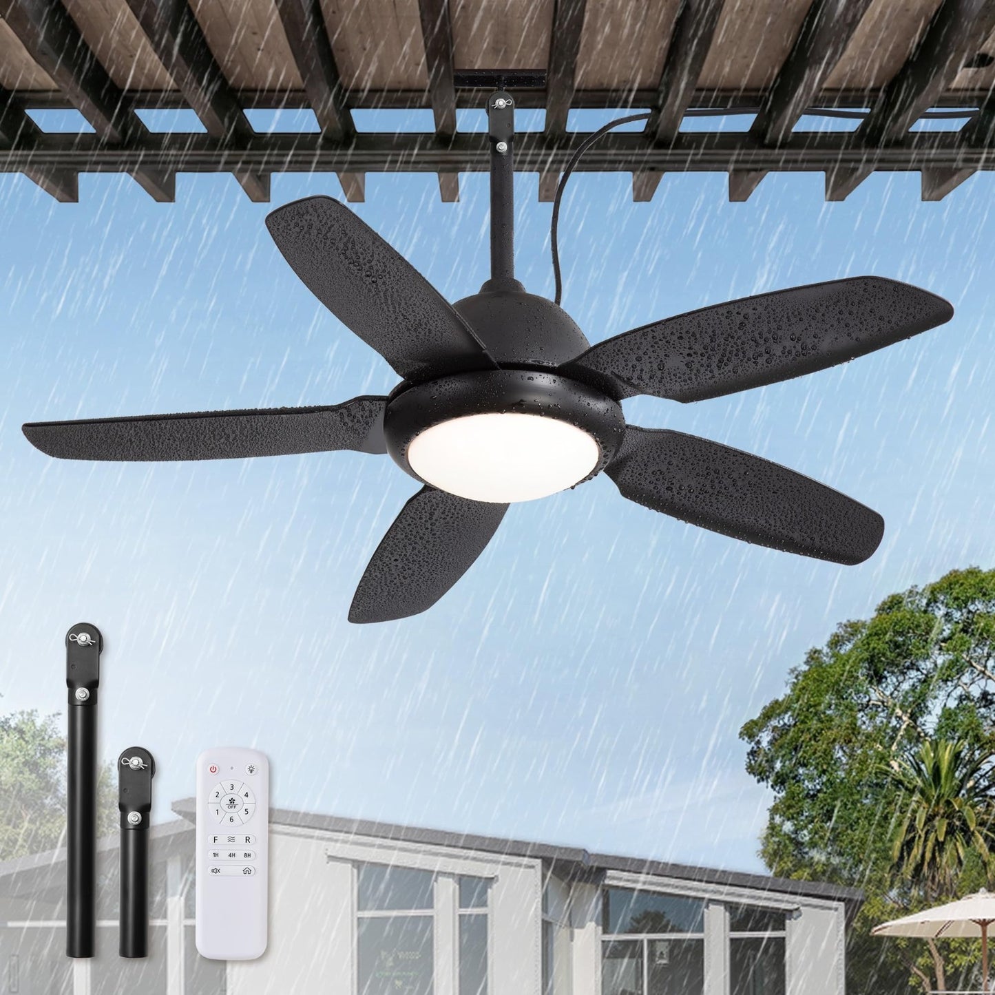 42" Waterproof Outdoor Ceiling Fan with Light, Remote Control, 6 Speed DC Motor,1