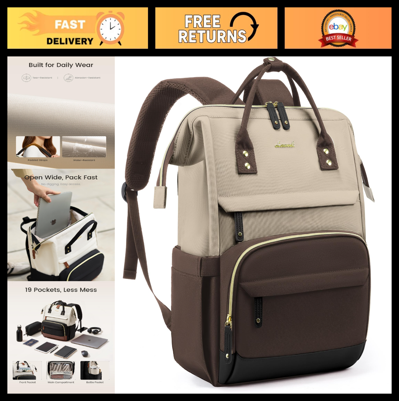 Stylish 15.6" Laptop Backpack for Women, Waterproof Business & Travel Bag, Large0