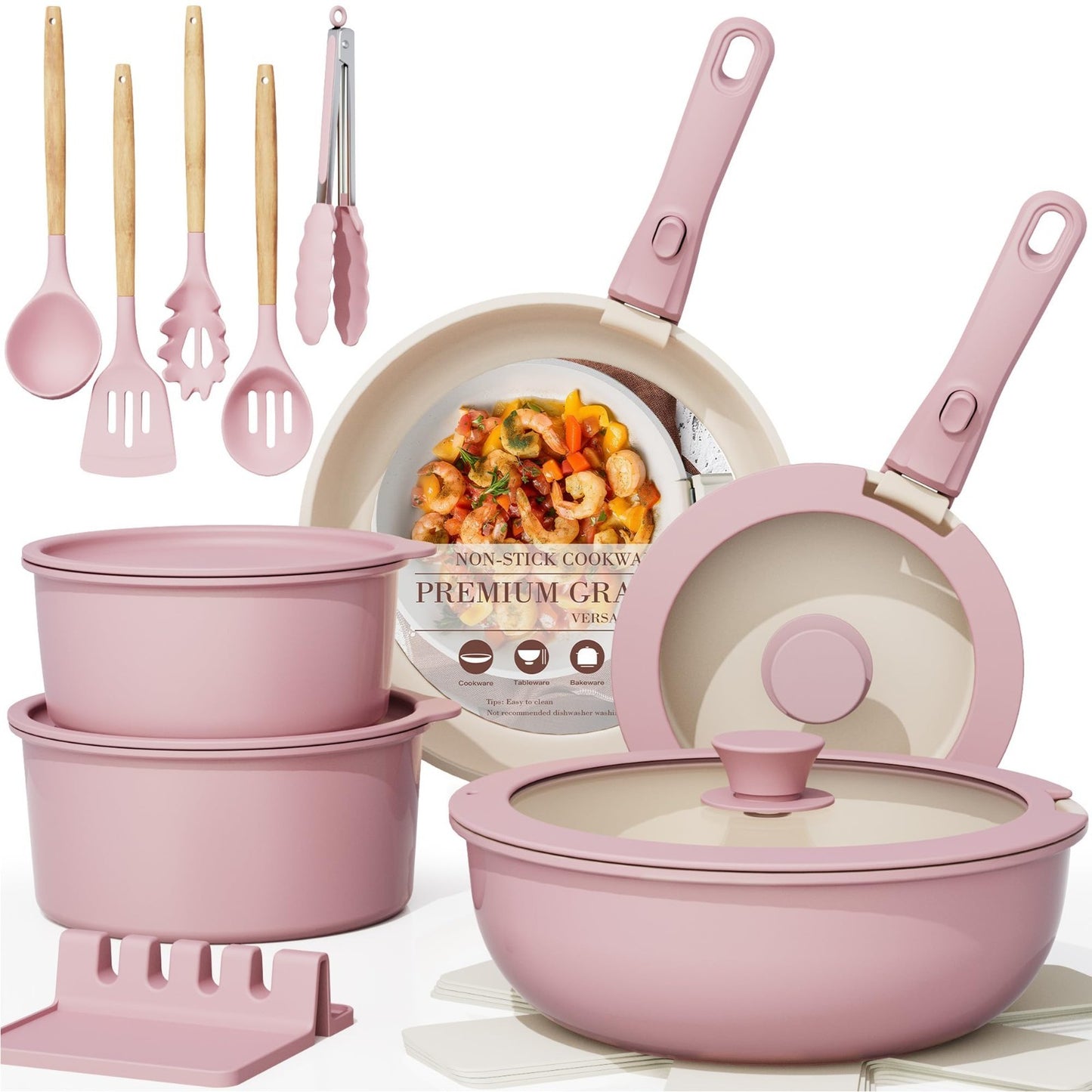 21 Piece Non Stick Ceramic Cookware Set, Detachable Handle, Oven Safe, Induction1