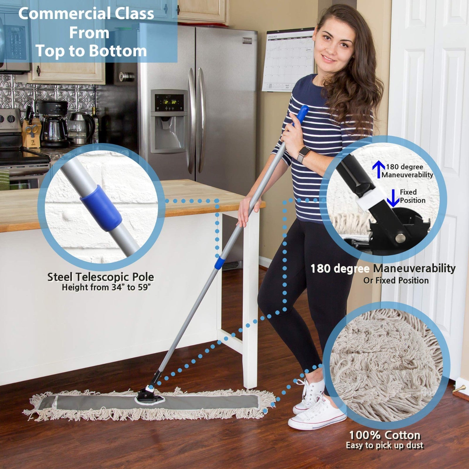 36" Industrial Cotton Dust Mop with Adjustable Handle - Commercial Floor Cleaner2