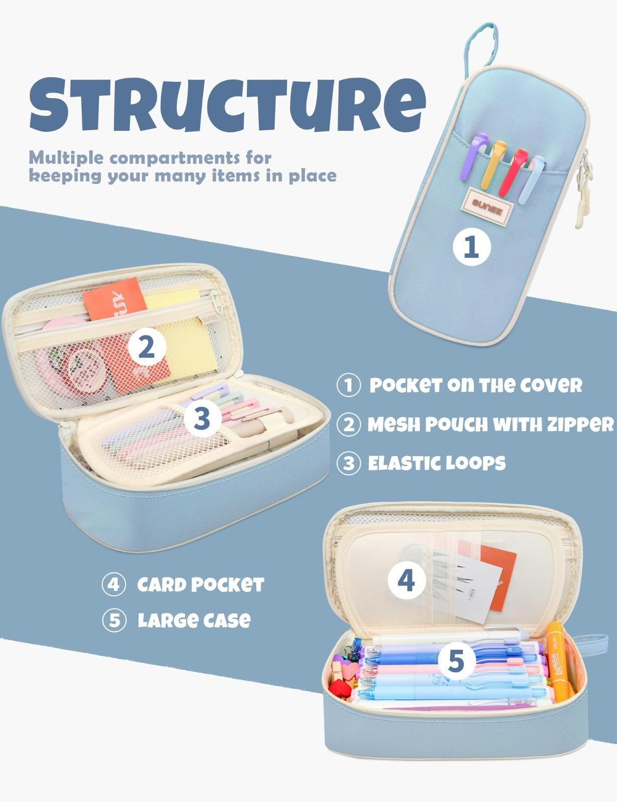 Aesthetic Pencil Case   Cute Large Zipper Pouch, Kawaii Stationery Organizer for4