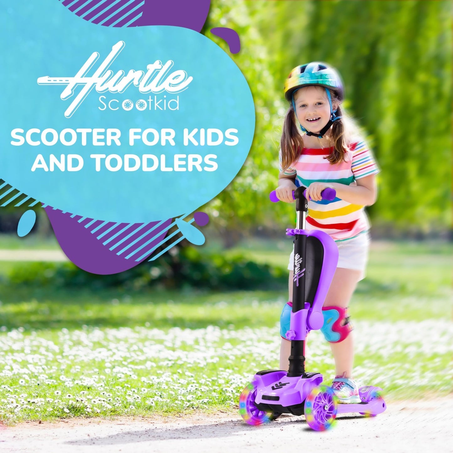 3-Wheeled Kids Scooter with LED Lights, Adjustable Handlebar, Foldable Seat, Sit2