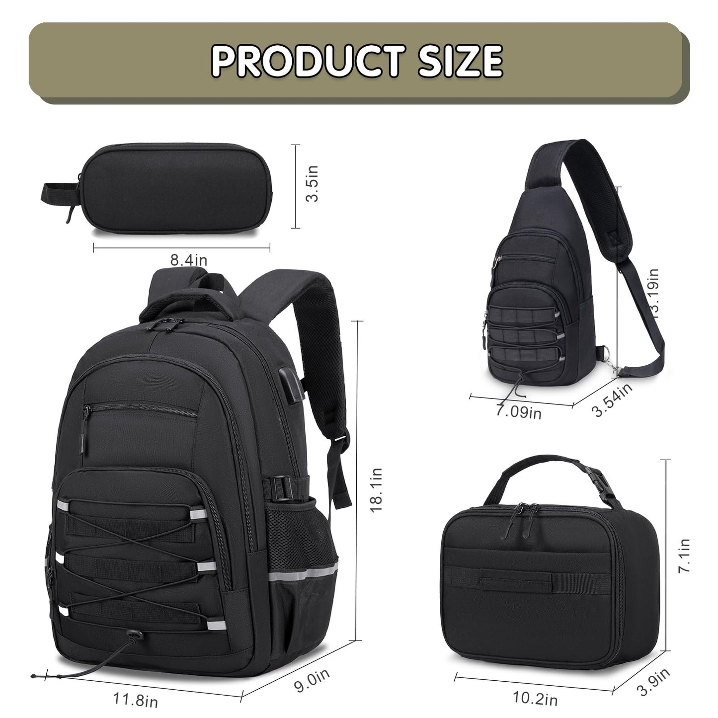 Tactical Camo Backpack Set for Boys   4PCS Military School Bag with Sling, Lunch2