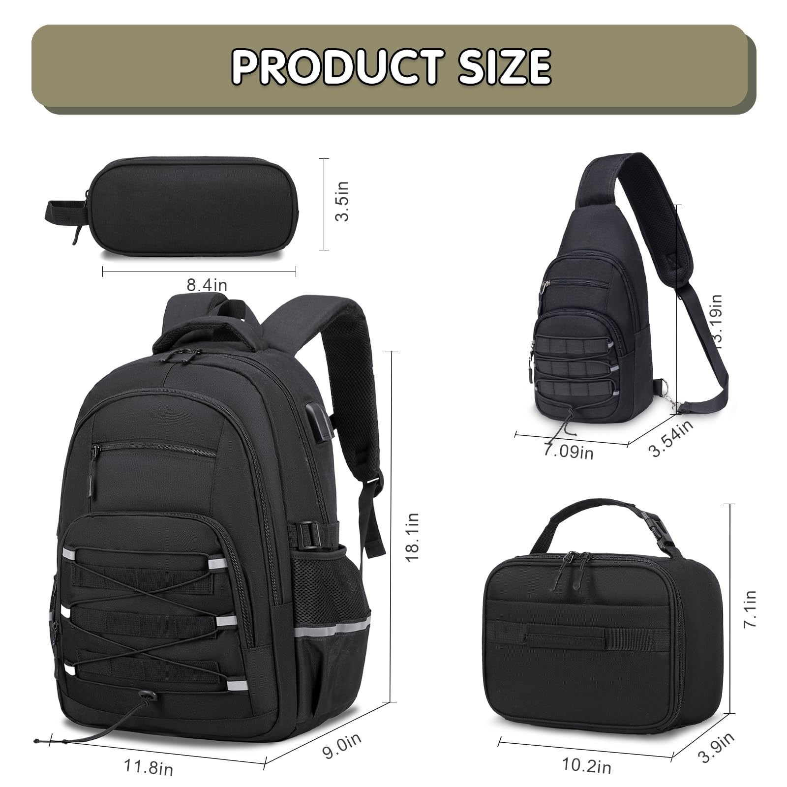Tactical Camo Backpack Set for Boys   4PCS Military School Bag with Sling, Lunch2