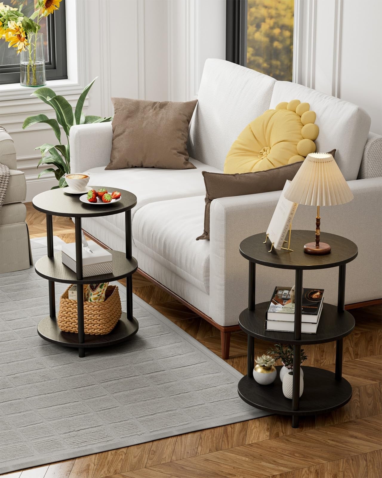 Round Coffee Table - Industrial Vintage Nightstand for Living Room, Bedroom & Sm5