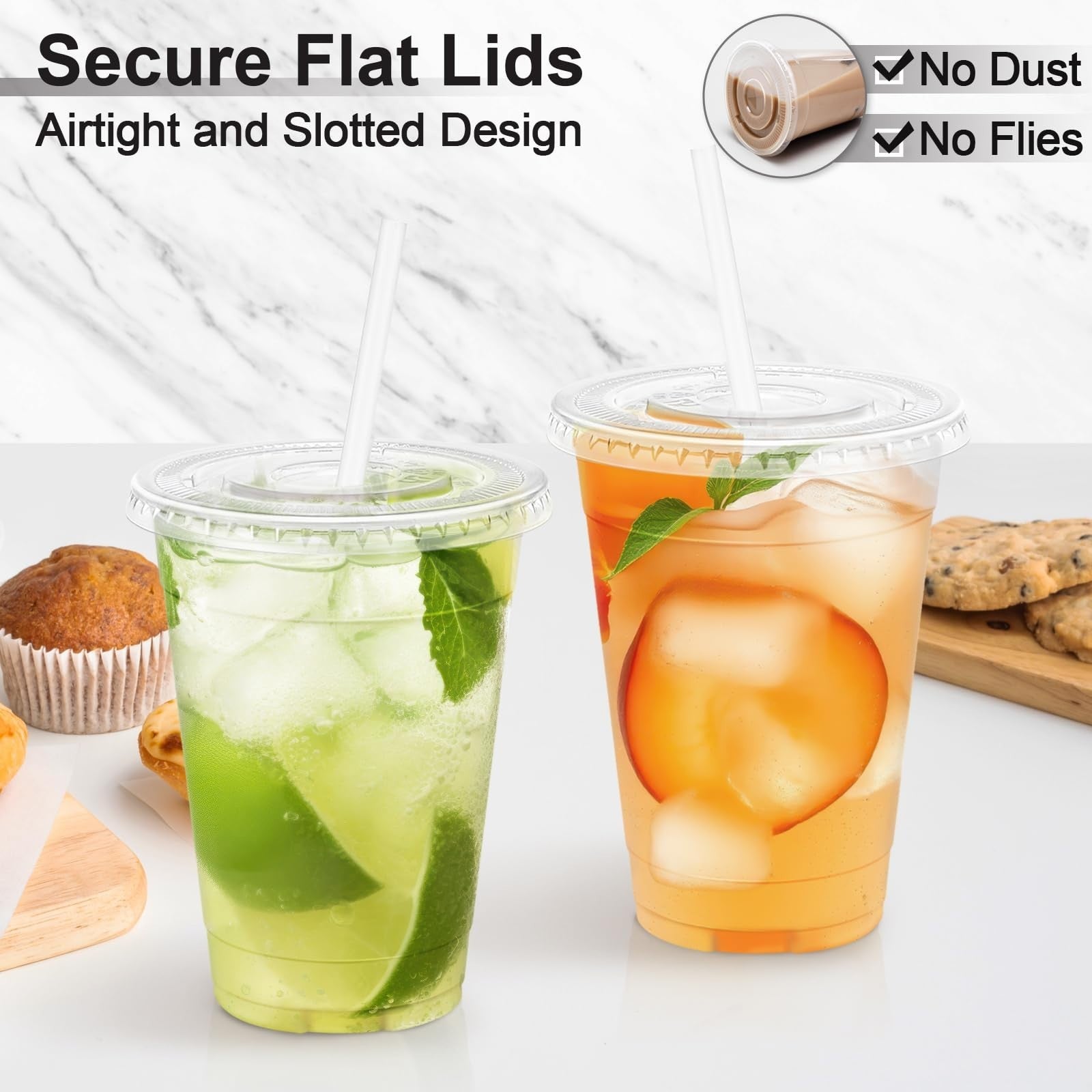 500 Pack 16 oz Clear Plastic Cups with Lids & Straws | Disposable Cold Drink Cup5