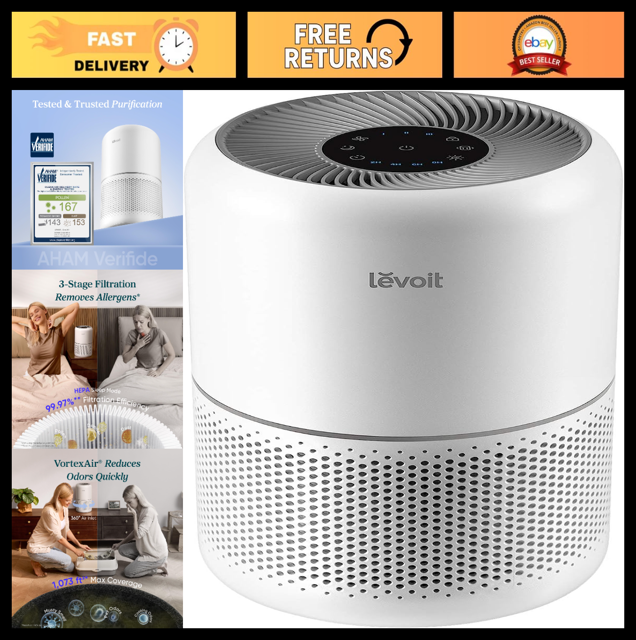 Air Purifier for Home Allergies, Pets & Smoke   H13 HEPA Filter, 1073 ft² Covera0