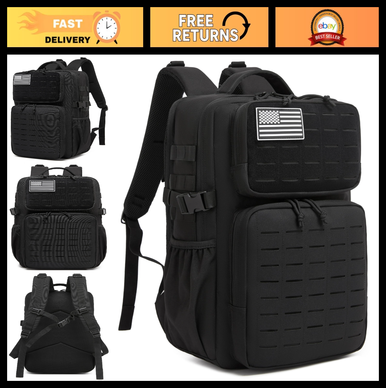 Waterproof Military Tactical Backpack   3 Day Assault Pack, MOLLE Design, Black0