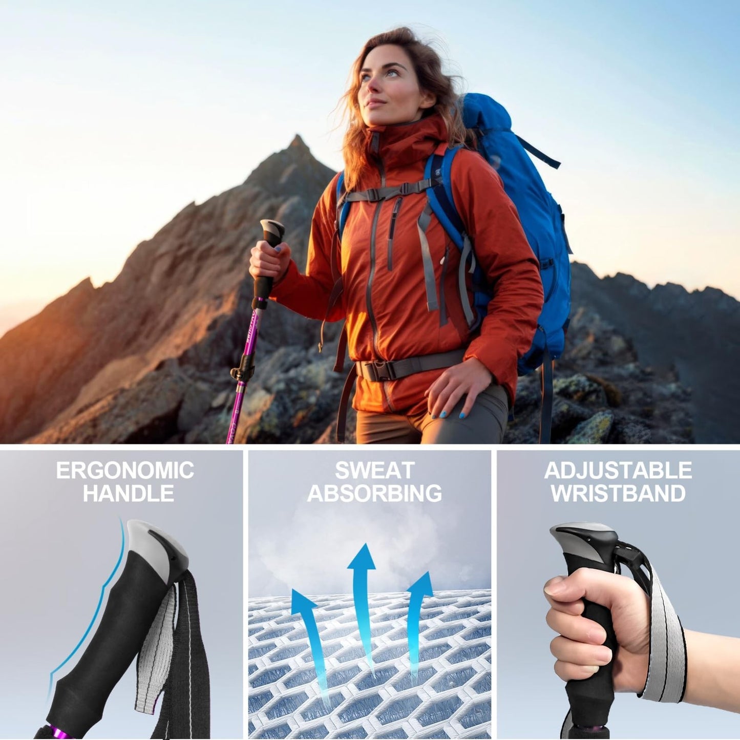 Collapsible Trekking Poles - Lightweight Aluminum Walking Sticks for Hiking, Cam3