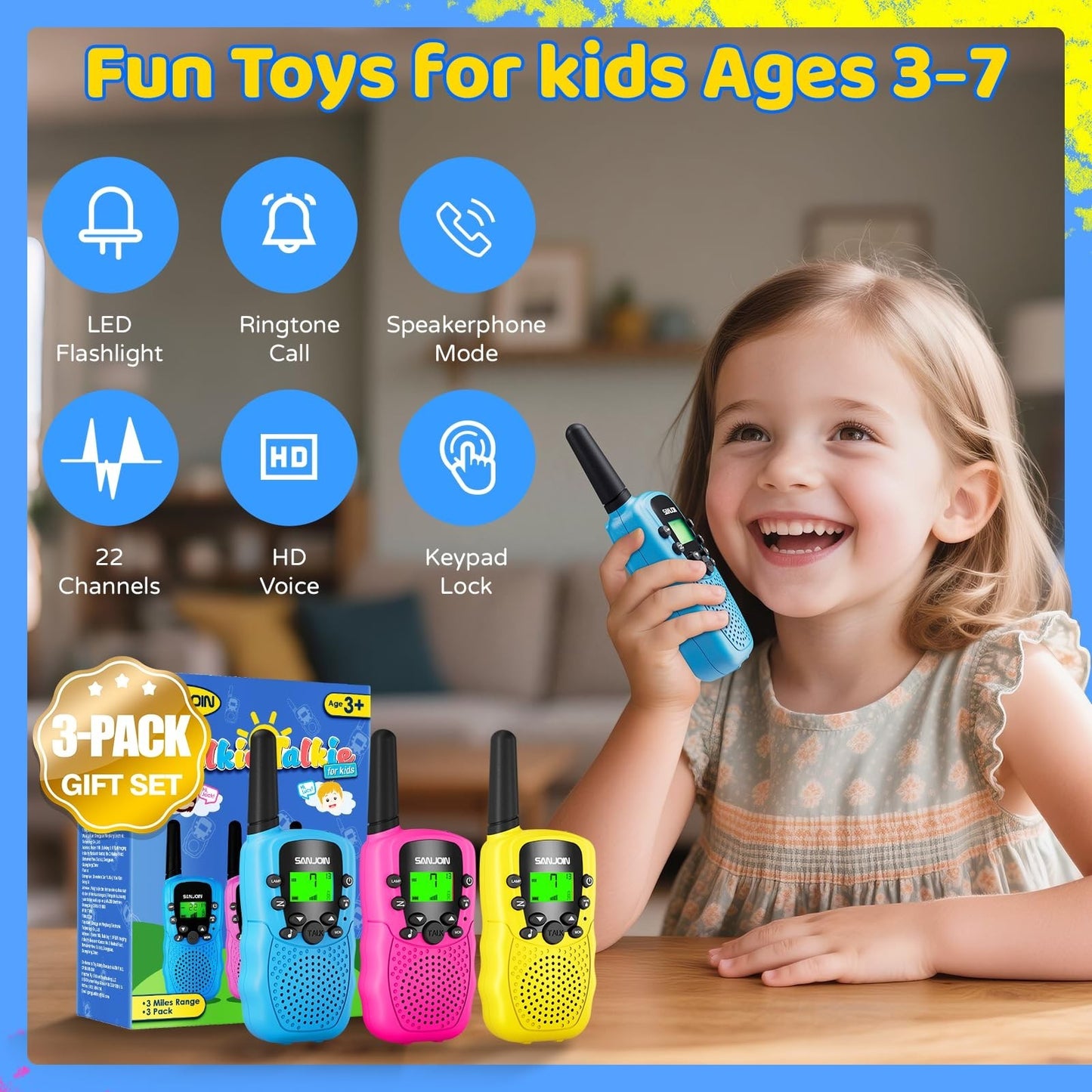 Rechargeable Walkie Talkies for Kids, 2000mAh, 2 Way Radios for Outdoor Fun, Age5