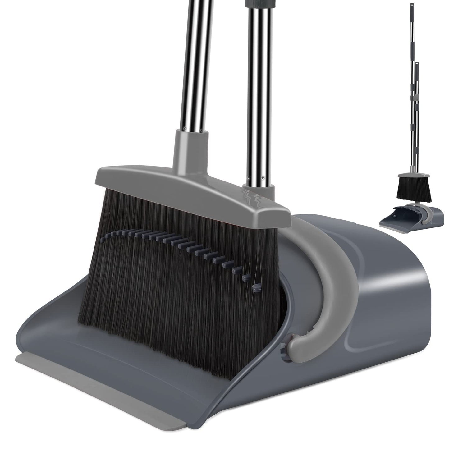 Broom and Dustpan Set with Long Handle - Indoor/Outdoor Cleaning Tool Combo1