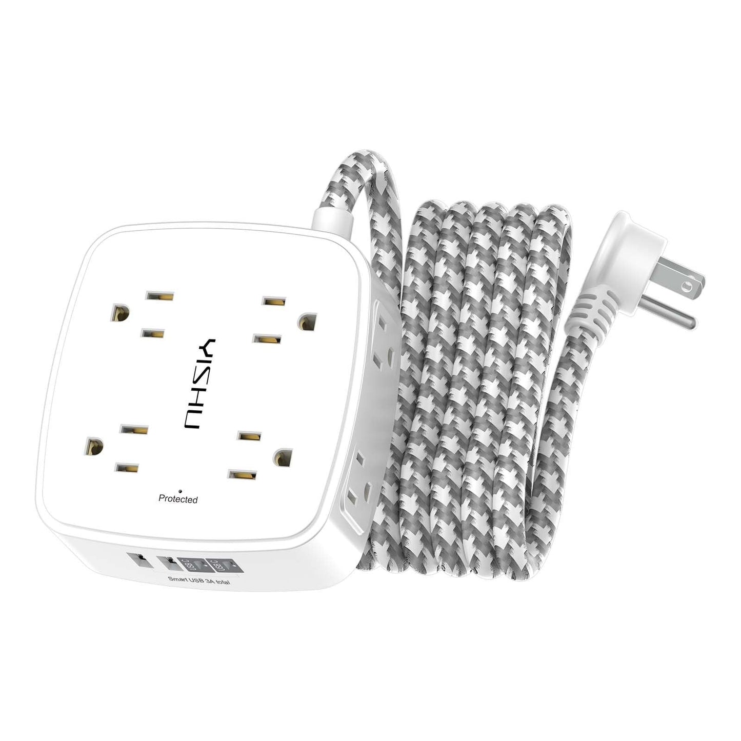 8 Outlet Surge Protector Power Strip with 4 USB Ports, 10Ft Braided Cord, Flat P1