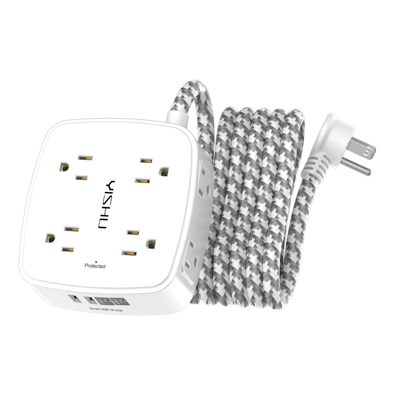 8 Outlet Surge Protector Power Strip with 4 USB Ports, 10Ft Braided Cord, Flat P1