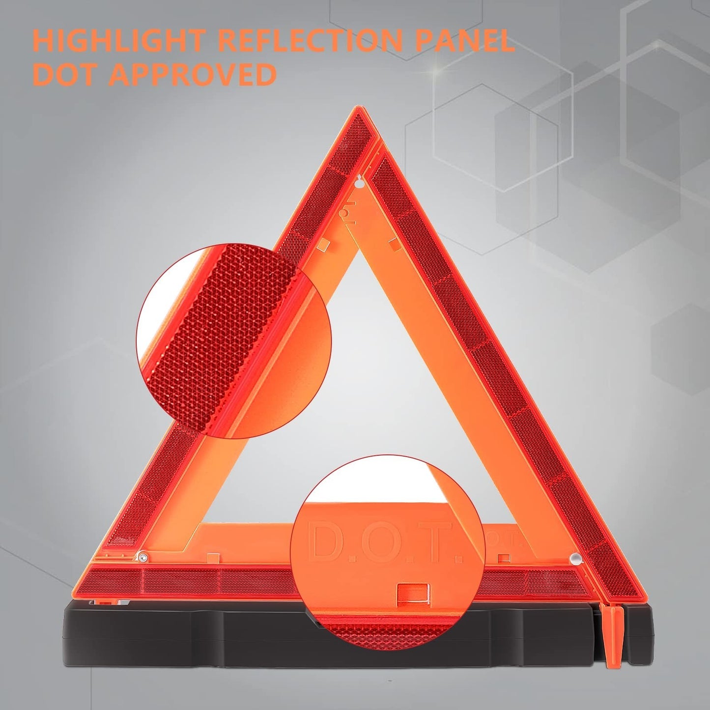 3 Pack Reflective Warning Triangles with Carrying Case   Heavy Base Roadside Saf2
