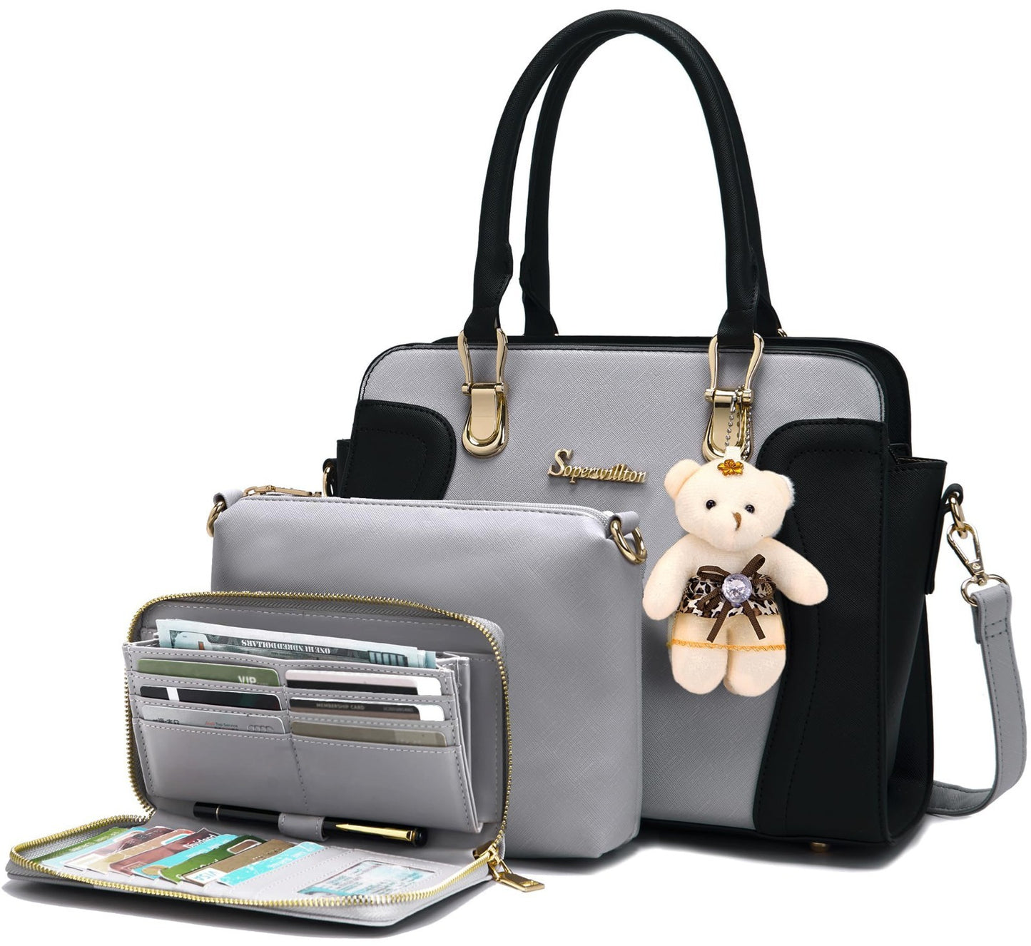 Stylish 3-Piece Handbag Set for Women - Shoulder Bag, Satchel & Wallet Combo1