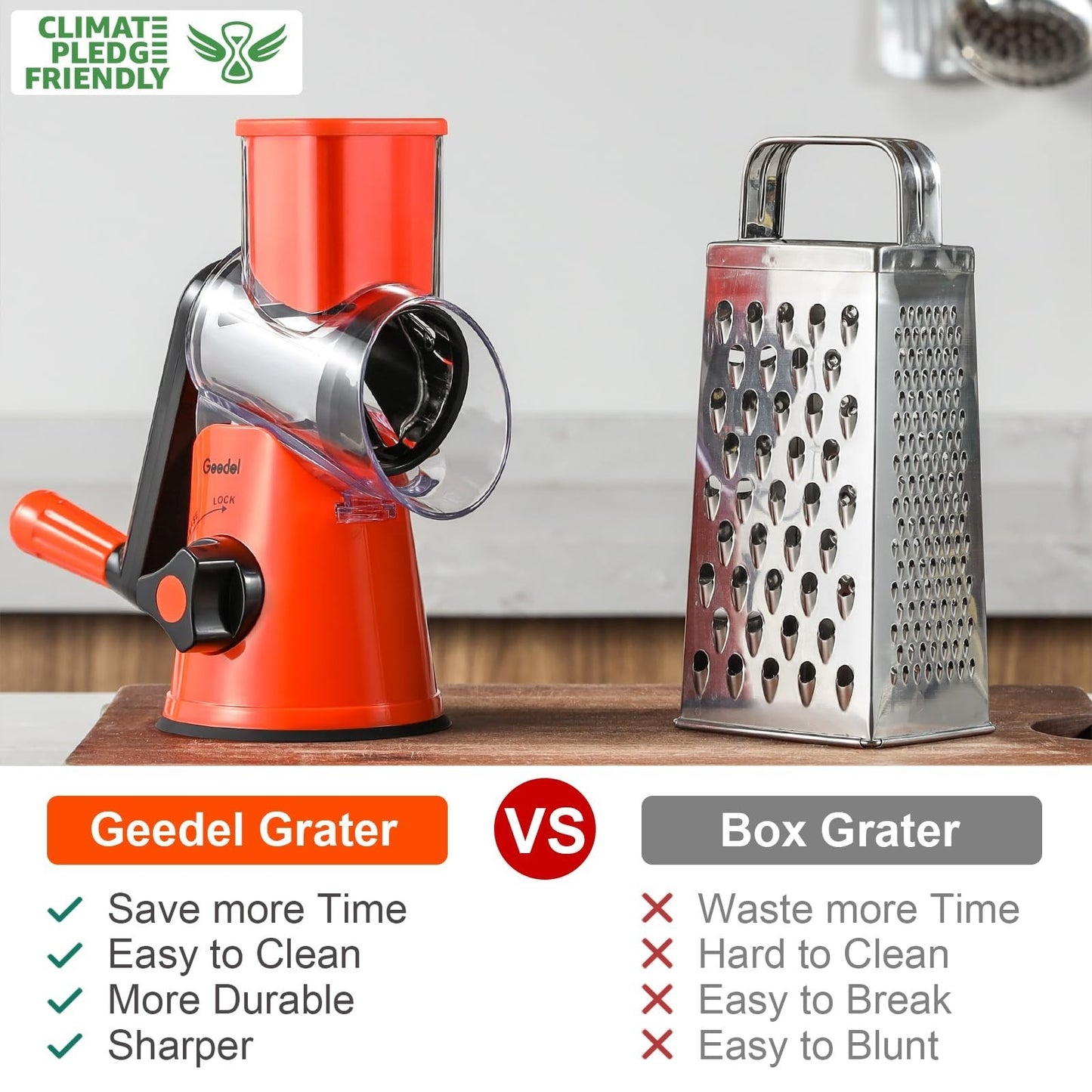 Rotary Cheese Grater & Vegetable Slicer   3 Blades, Easy Clean, Suction Base, BP3