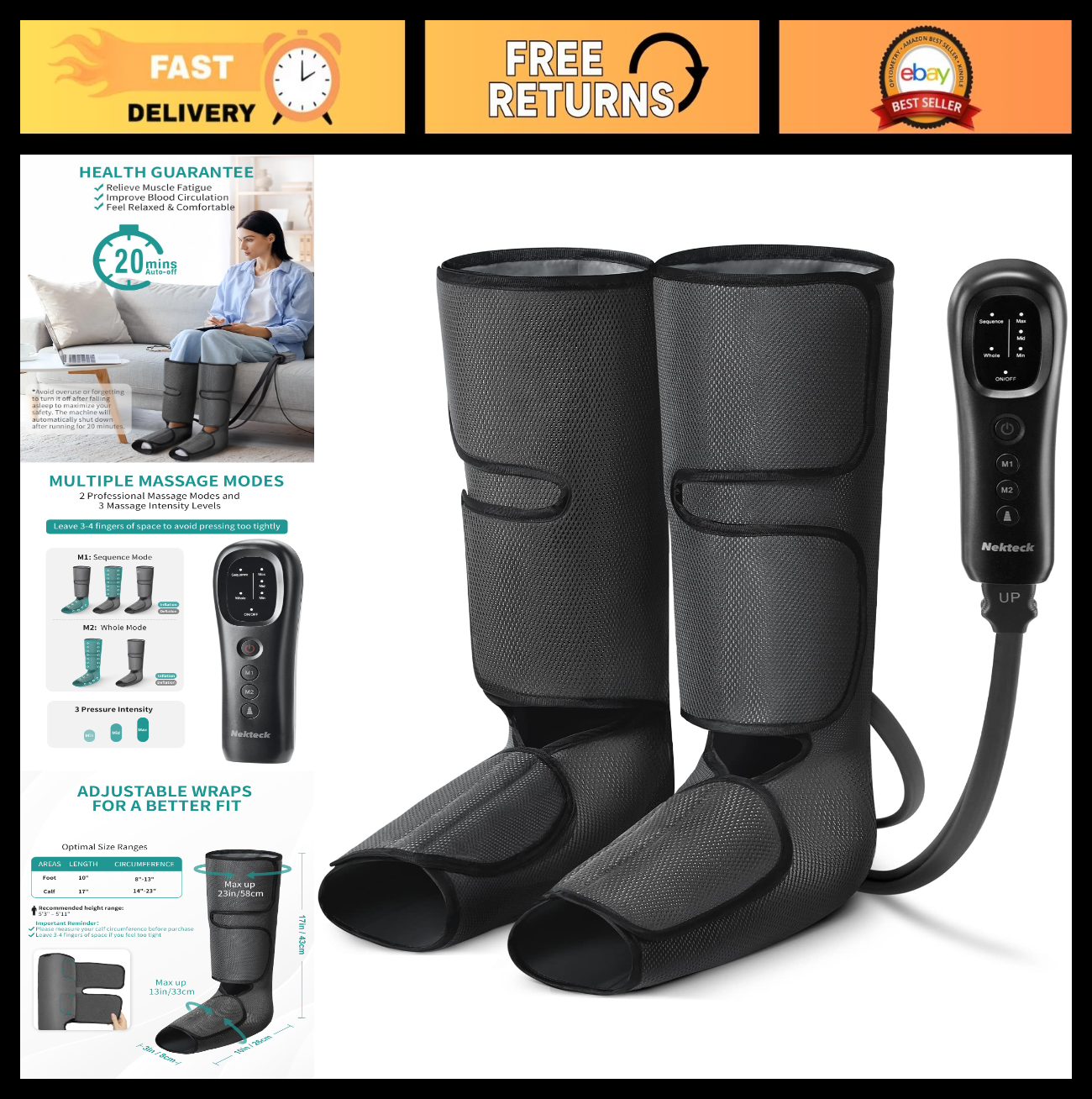 Leg Compression Massager for Circulation & Relaxation, 2 Modes, 3 Intensities, P0