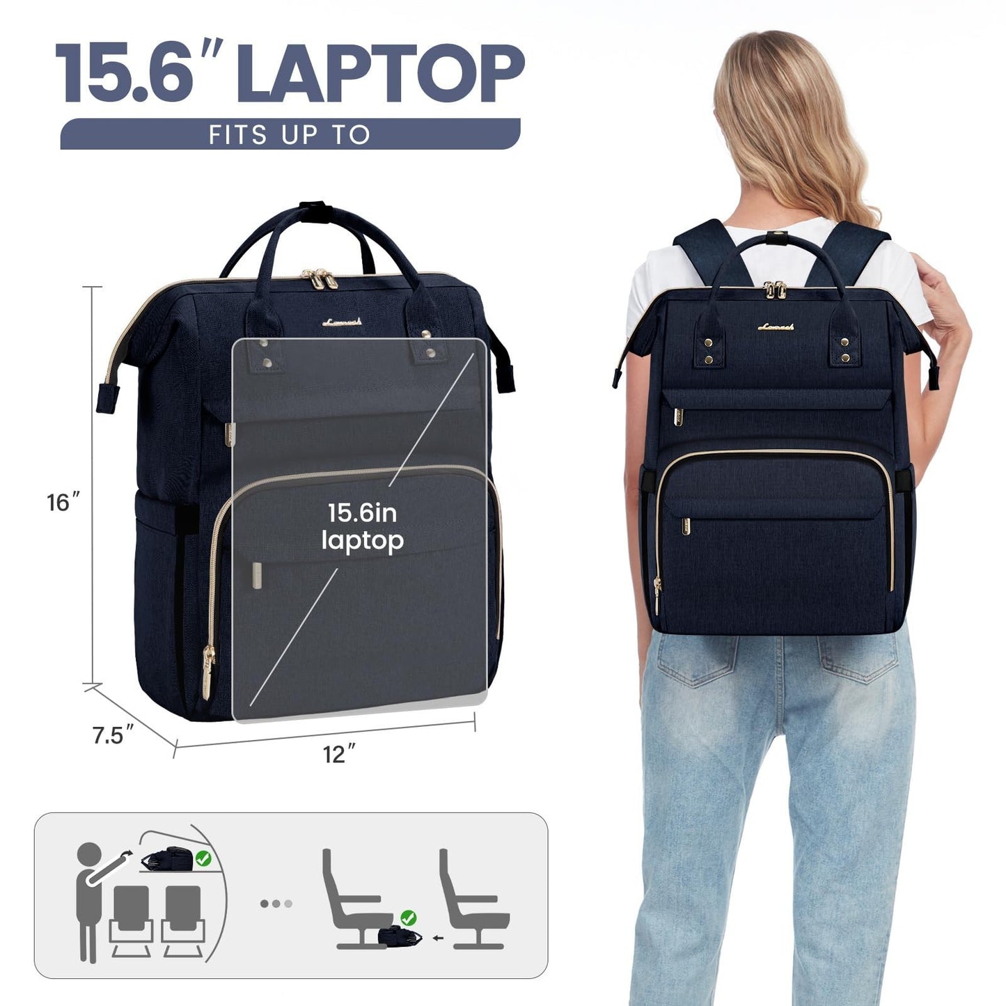 Stylish 15.6" Laptop Backpack for Women, Waterproof Travel Bag with USB Port, Pe4