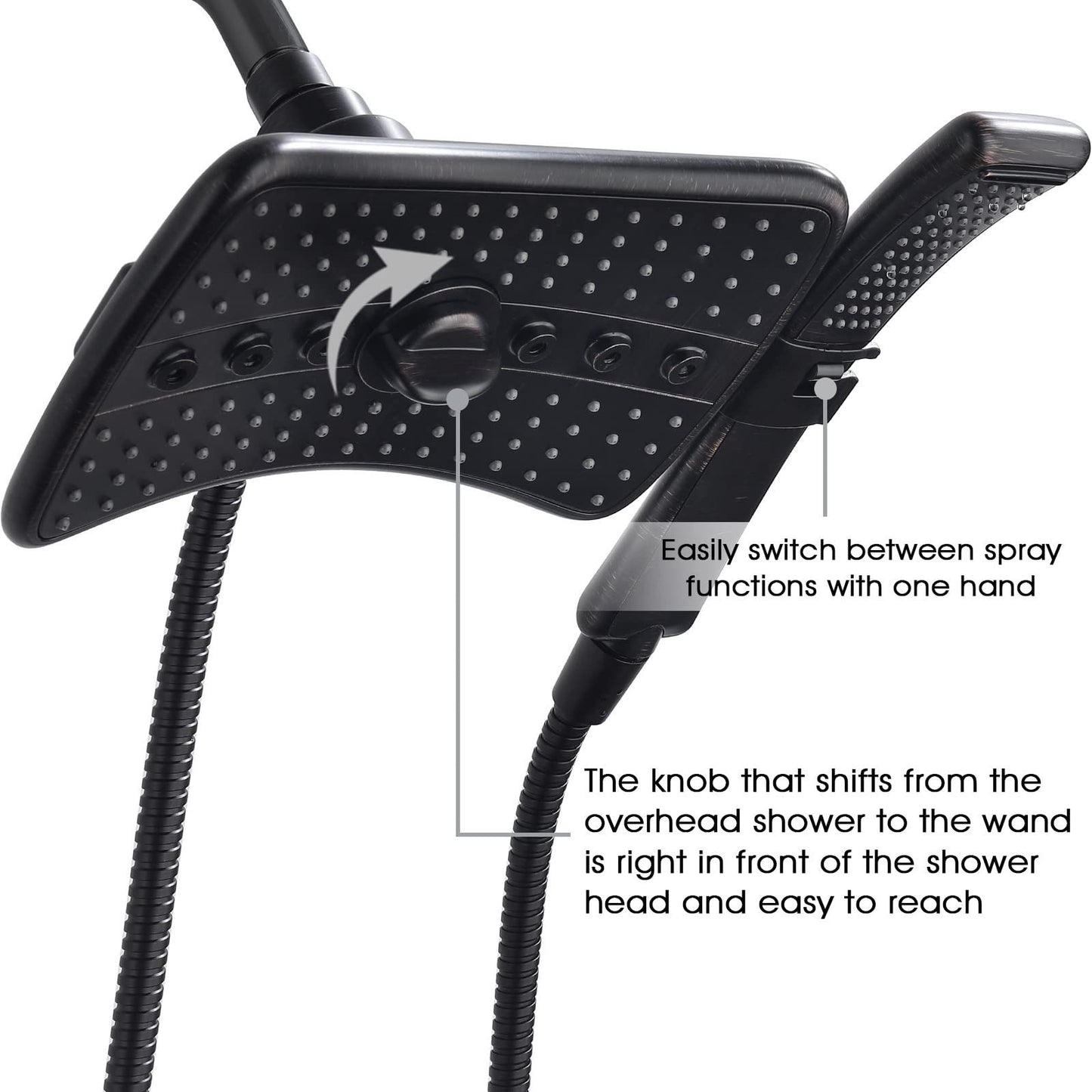 High Pressure Dual Shower Head Combo, Handheld & Rainfall Spray, Oil Rubbed Bron6