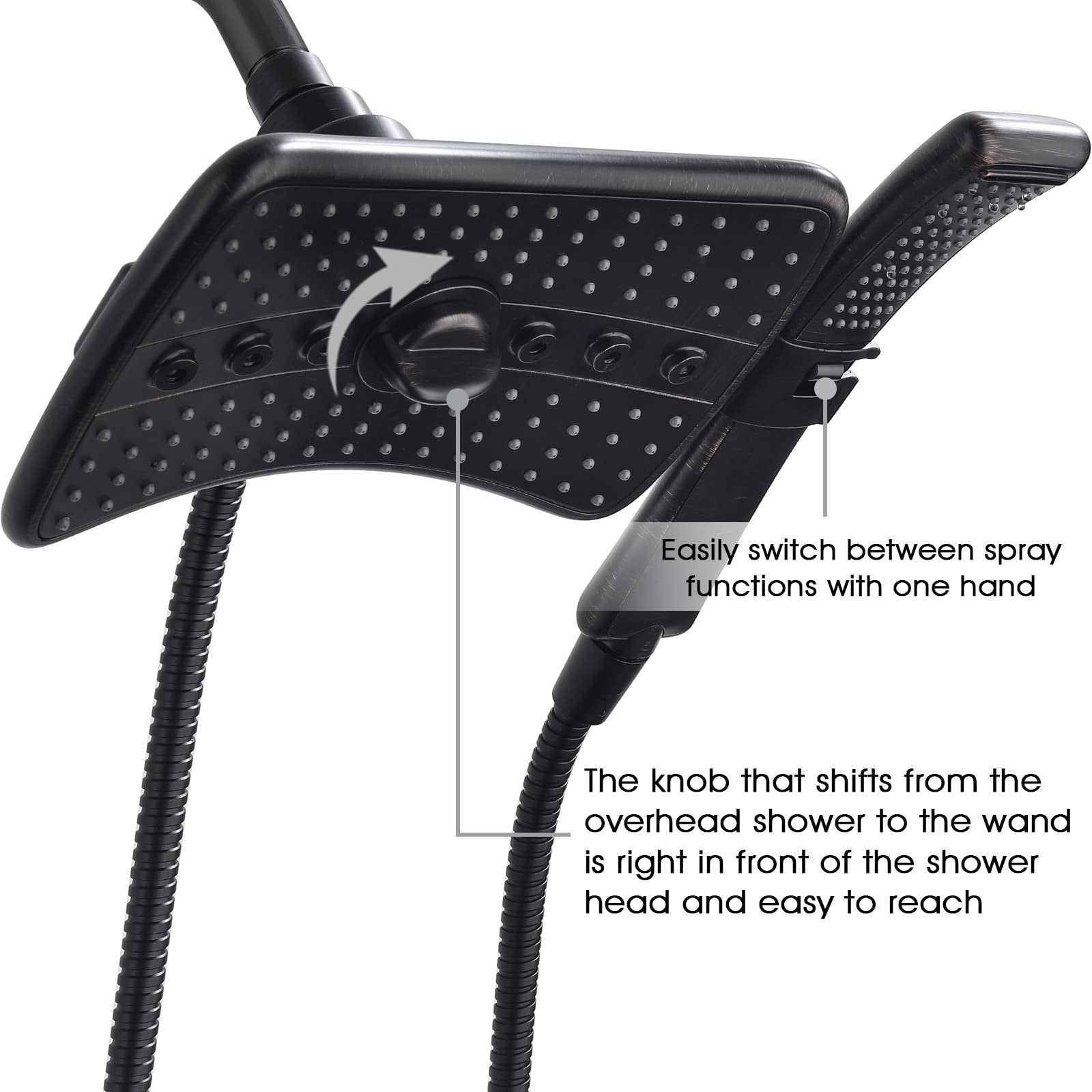 High Pressure Dual Shower Head Combo, Handheld & Rainfall Spray, Oil Rubbed Bron6