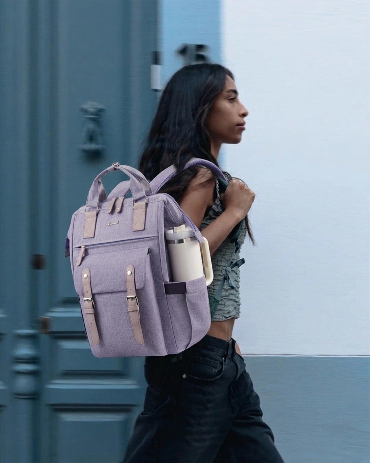 Stylish Waterproof Laptop Backpack for Women, 17.3" with Tumbler Holder, Travel5